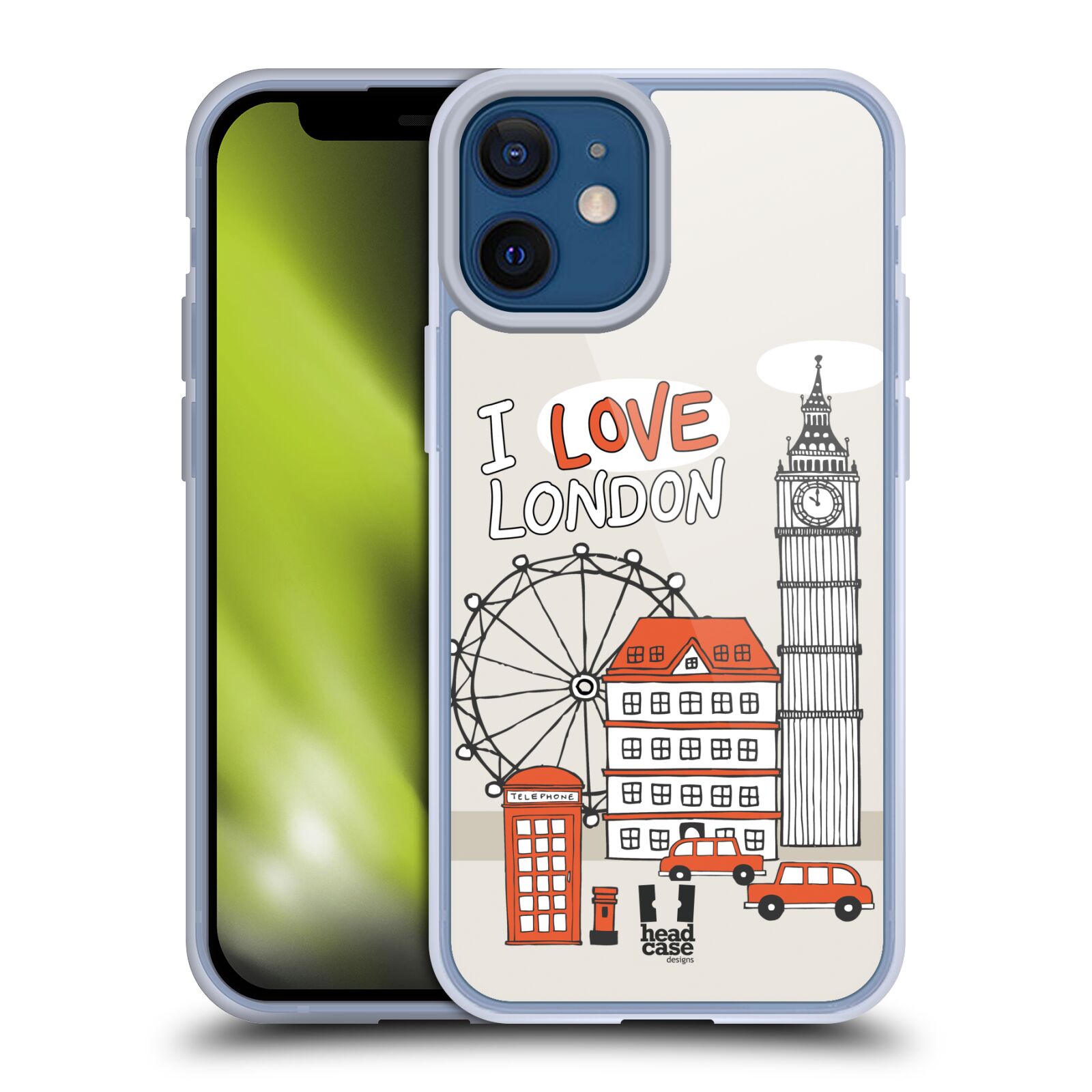 Plastový obal na mobil Apple Iphone 12 MINI vzor Kreslená městečka ČERVENÁ, Anglie, Londýn, I LOVE LONDON