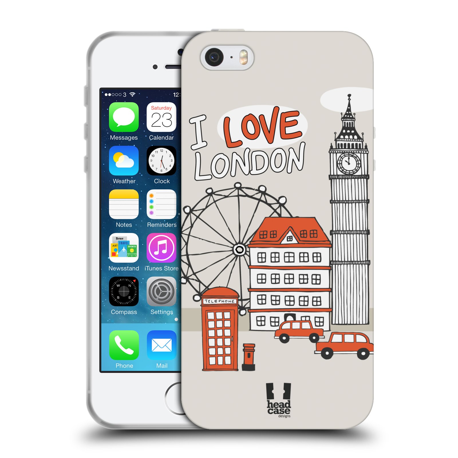 HEAD CASE silikonový obal na mobil Apple Iphone 5/5S vzor Kreslená městečka ČERVENÁ, Anglie, Londýn, I LOVE LONDON