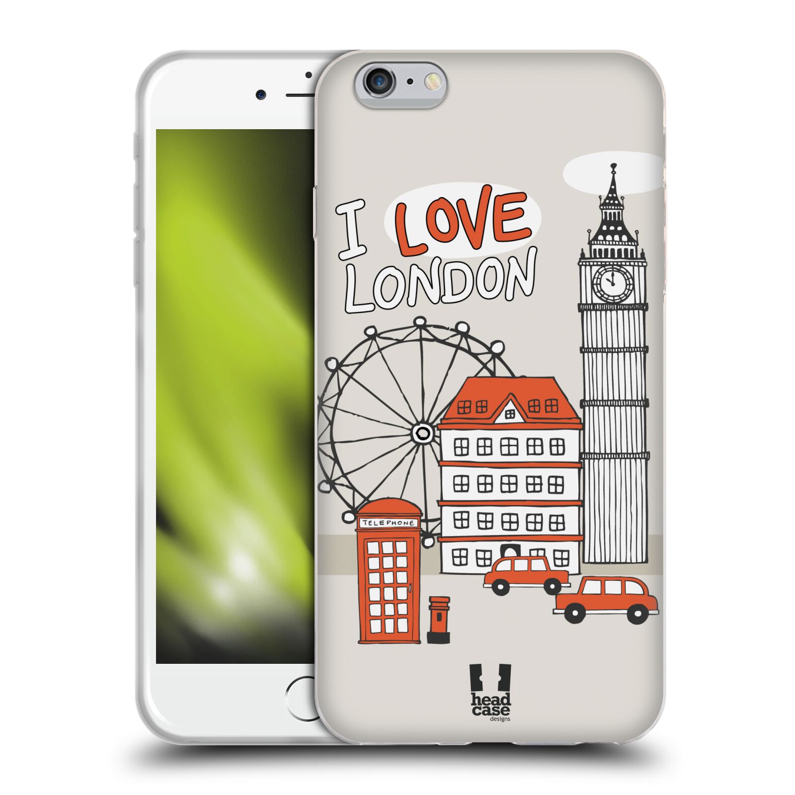 HEAD CASE silikonový obal na mobil Apple Iphone 6 PLUS/ 6S PLUS vzor Kreslená městečka ČERVENÁ, Anglie, Londýn, I LOVE LONDON