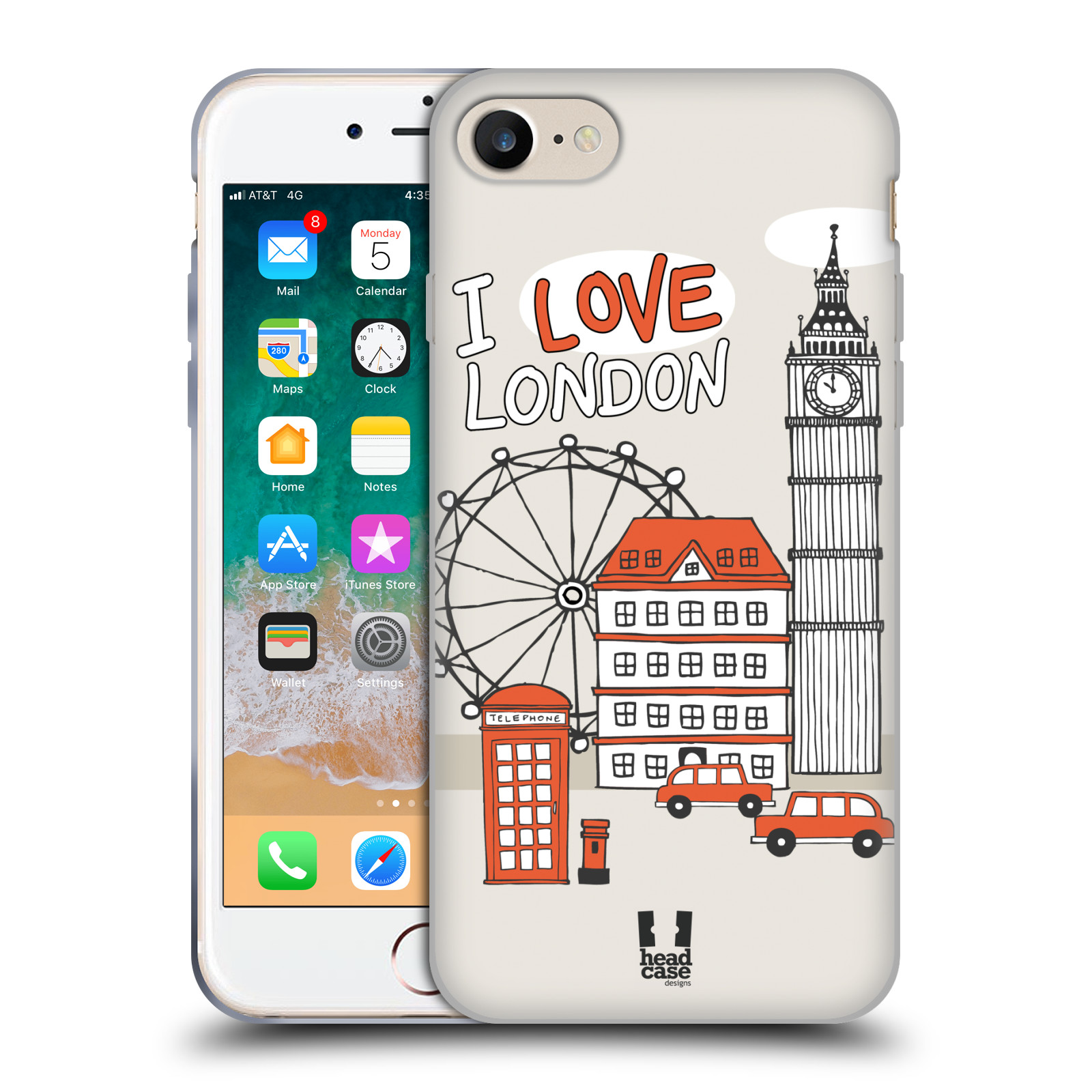 HEAD CASE silikonový obal na mobil Apple Iphone 7 vzor Kreslená městečka ČERVENÁ, Anglie, Londýn, I LOVE LONDON