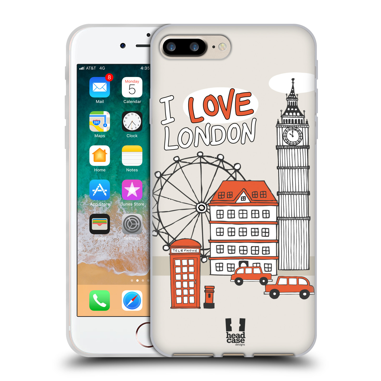 HEAD CASE silikonový obal na mobil Apple Iphone 7 PLUS vzor Kreslená městečka ČERVENÁ, Anglie, Londýn, I LOVE LONDON
