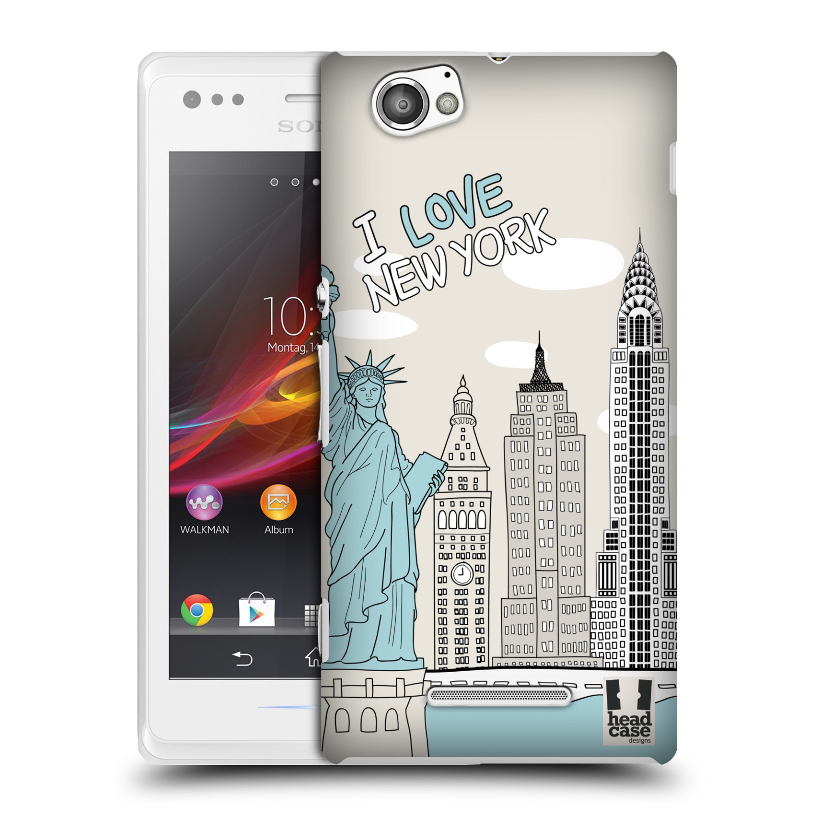 HEAD CASE plastový obal na mobil Sony Xperia M vzor Kreslená městečka MODRÁ, USA, New York, I LOVE NEW YORK