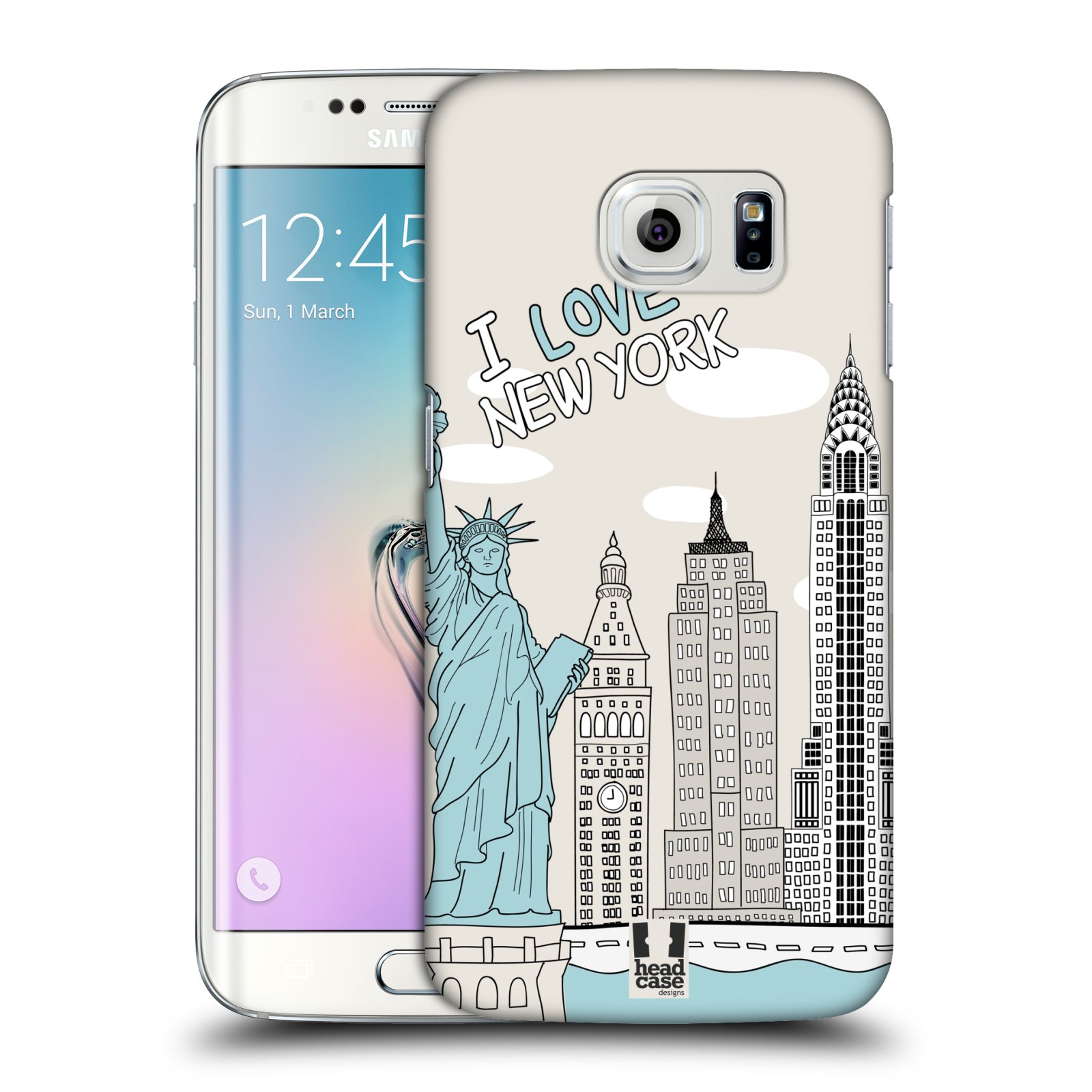 HEAD CASE plastový obal na mobil SAMSUNG Galaxy S6 EDGE (G9250, G925, G925F) vzor Kreslená městečka MODRÁ, USA, New York, I LOVE NEW YORK