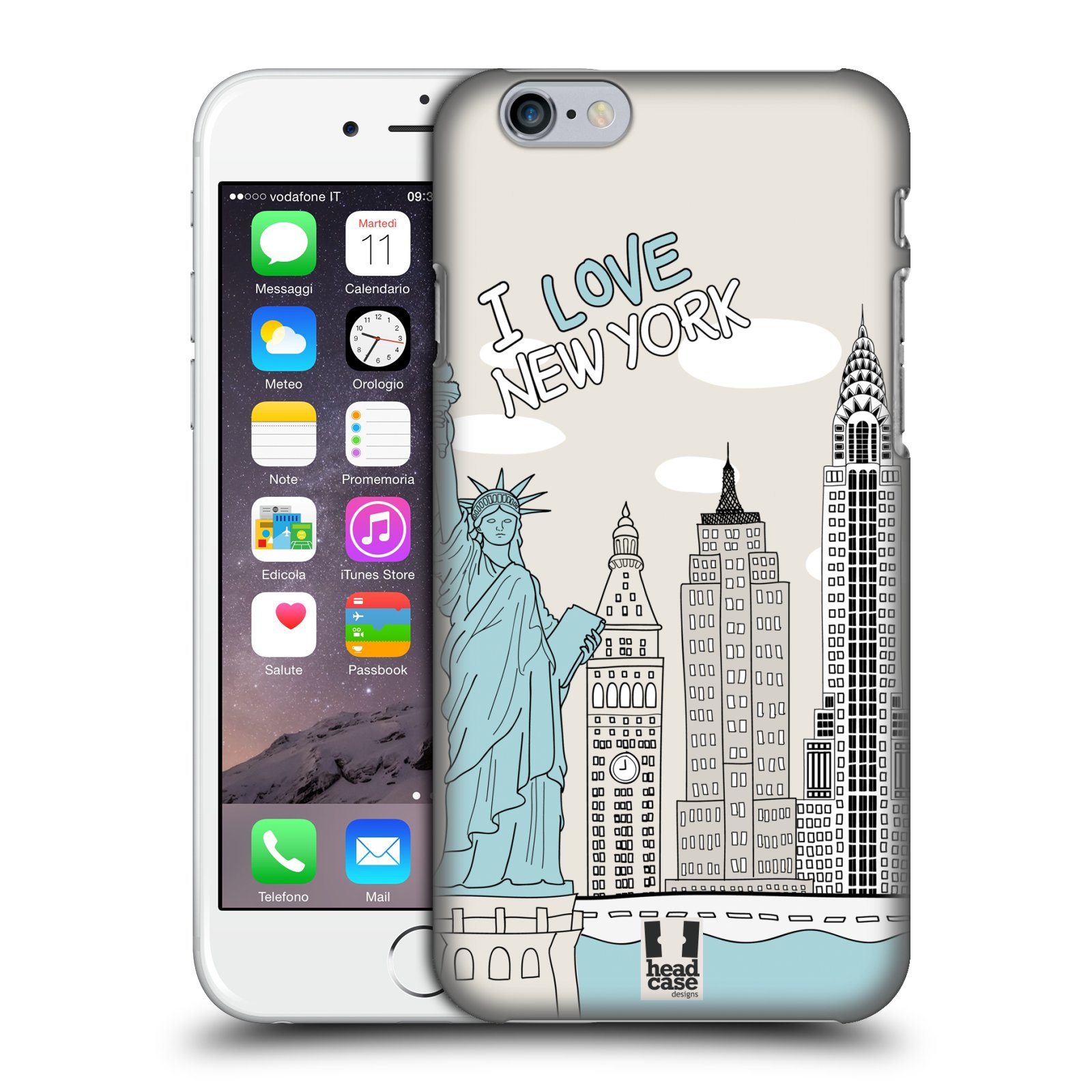 Plastové pouzdro pro mobil Apple Iphone 6/6S vzor Kreslená městečka MODRÁ, USA, New York, I LOVE NEW YORK