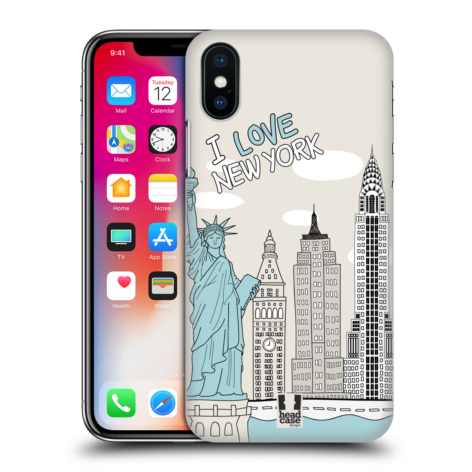 HEAD CASE plastový obal na mobil Apple Iphone X / XS vzor Kreslená městečka MODRÁ, USA, New York, I LOVE NEW YORK