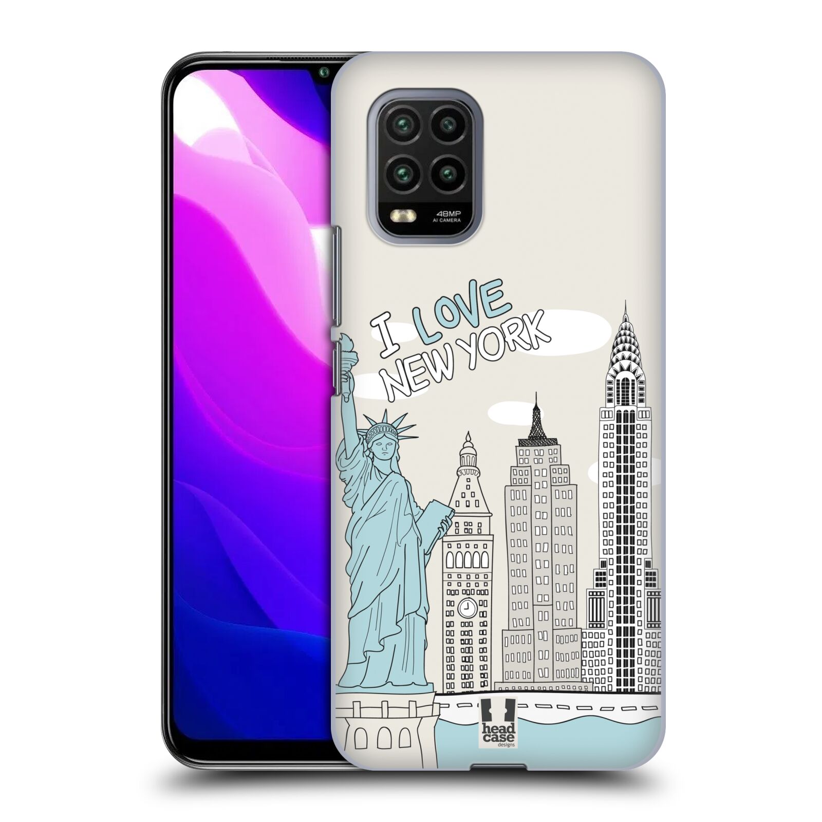 Zadní kryt, obal na mobil Xiaomi Mi 10 LITE vzor Kreslená městečka MODRÁ, USA, New York, I LOVE NEW YORK