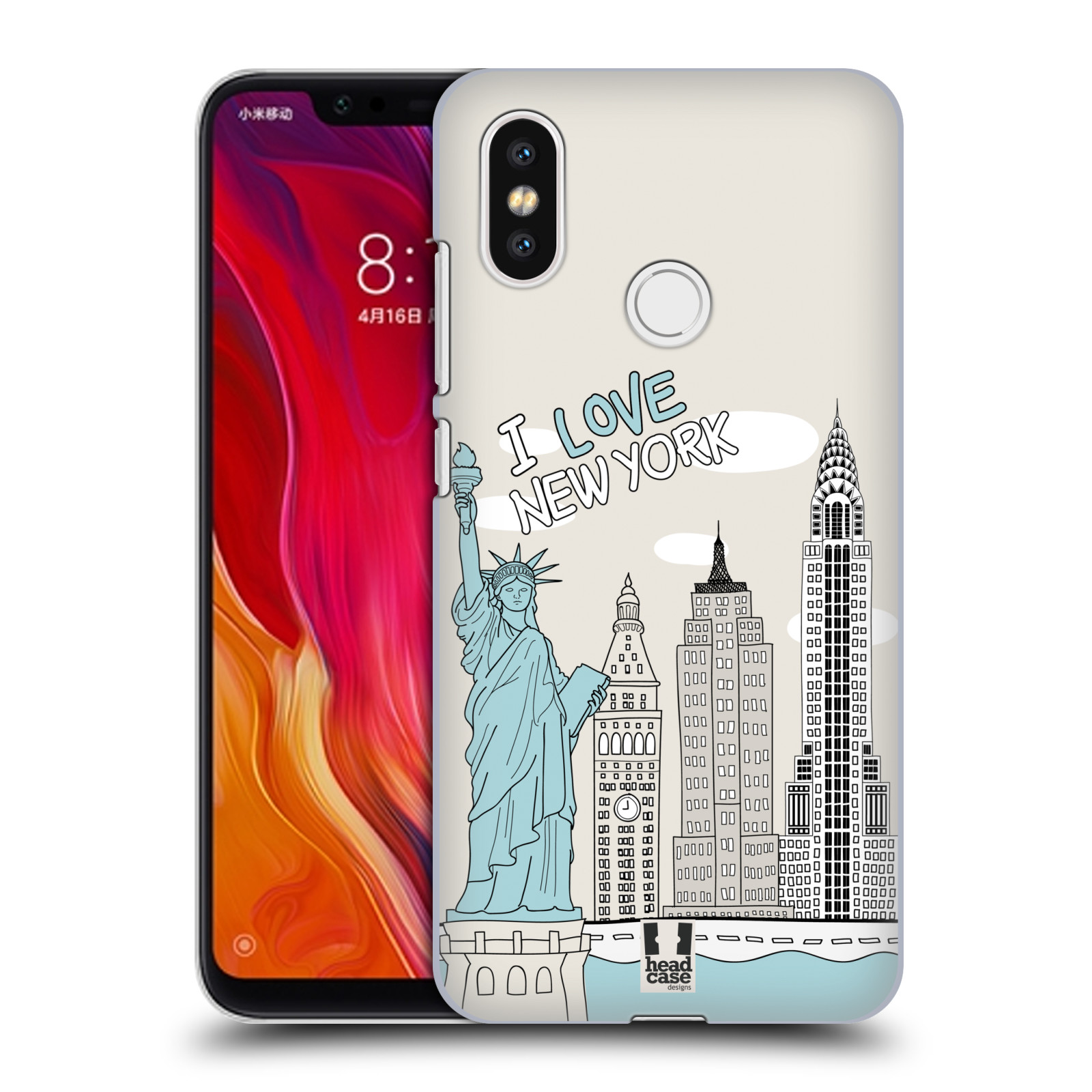 HEAD CASE plastový obal na mobil Xiaomi Mi 8 vzor Kreslená městečka MODRÁ, USA, New York, I LOVE NEW YORK