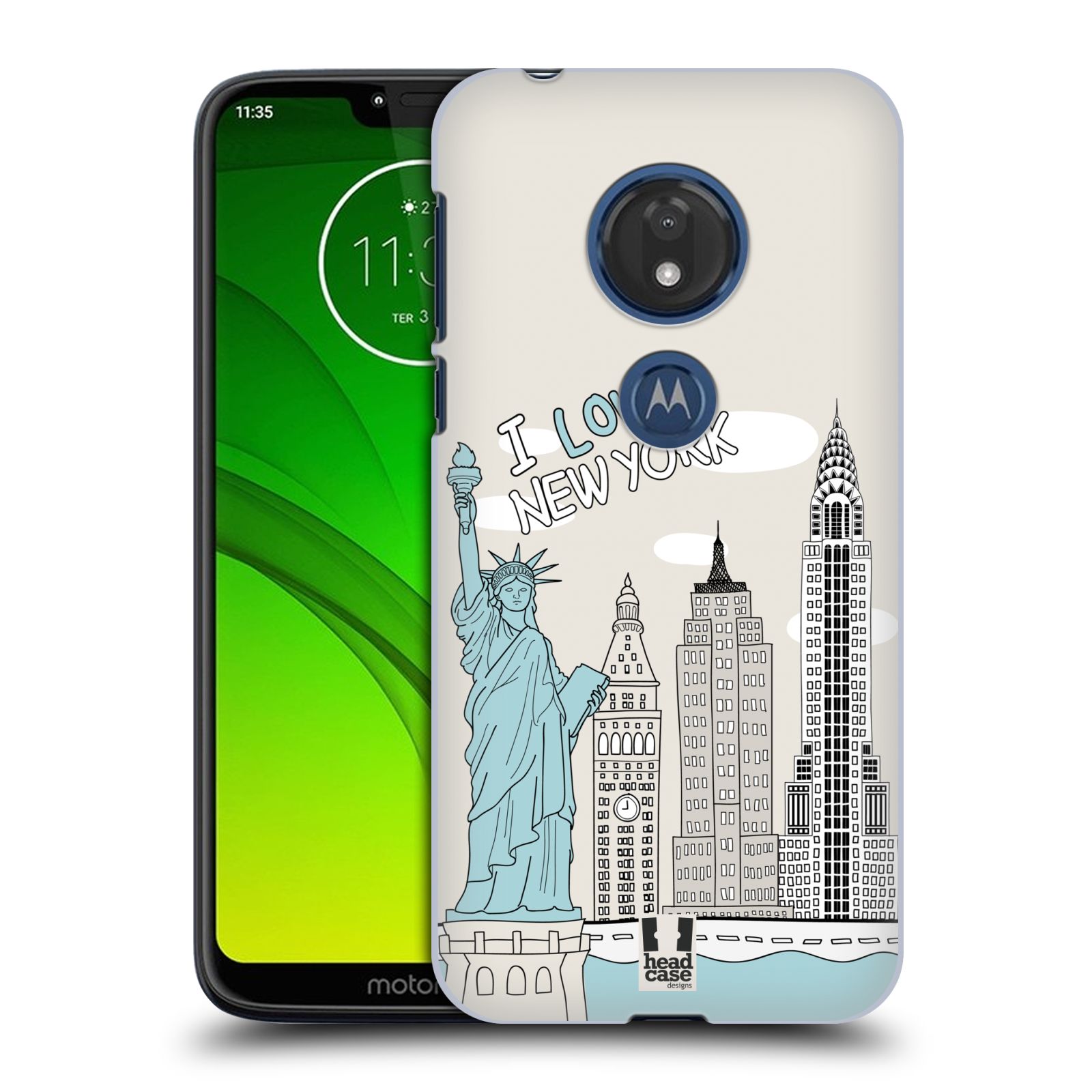 Pouzdro na mobil Motorola Moto G7 Play vzor Kreslená městečka MODRÁ, USA, New York, I LOVE NEW YORK