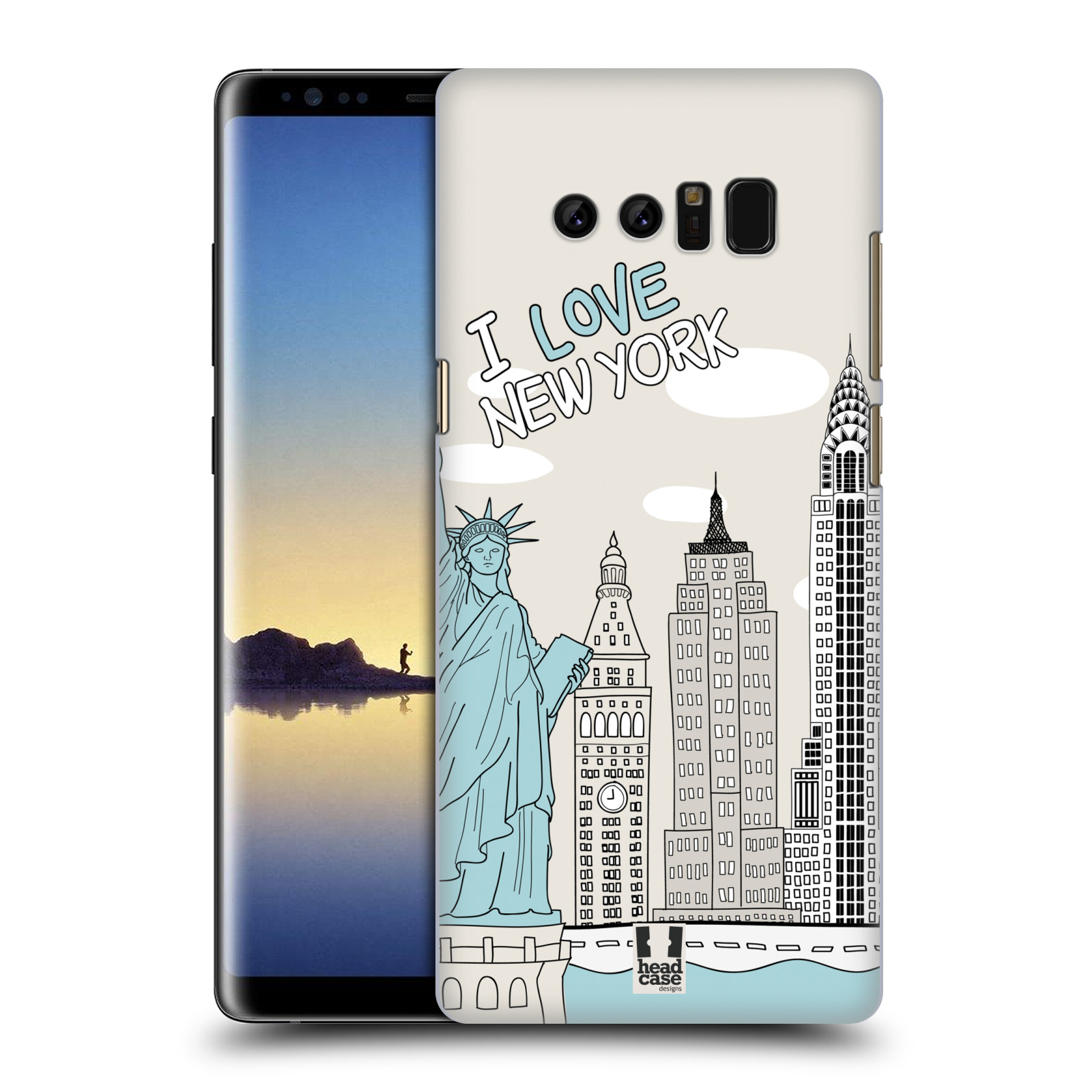 HEAD CASE plastový obal na mobil Samsung Galaxy Note 8 vzor Kreslená městečka MODRÁ, USA, New York, I LOVE NEW YORK