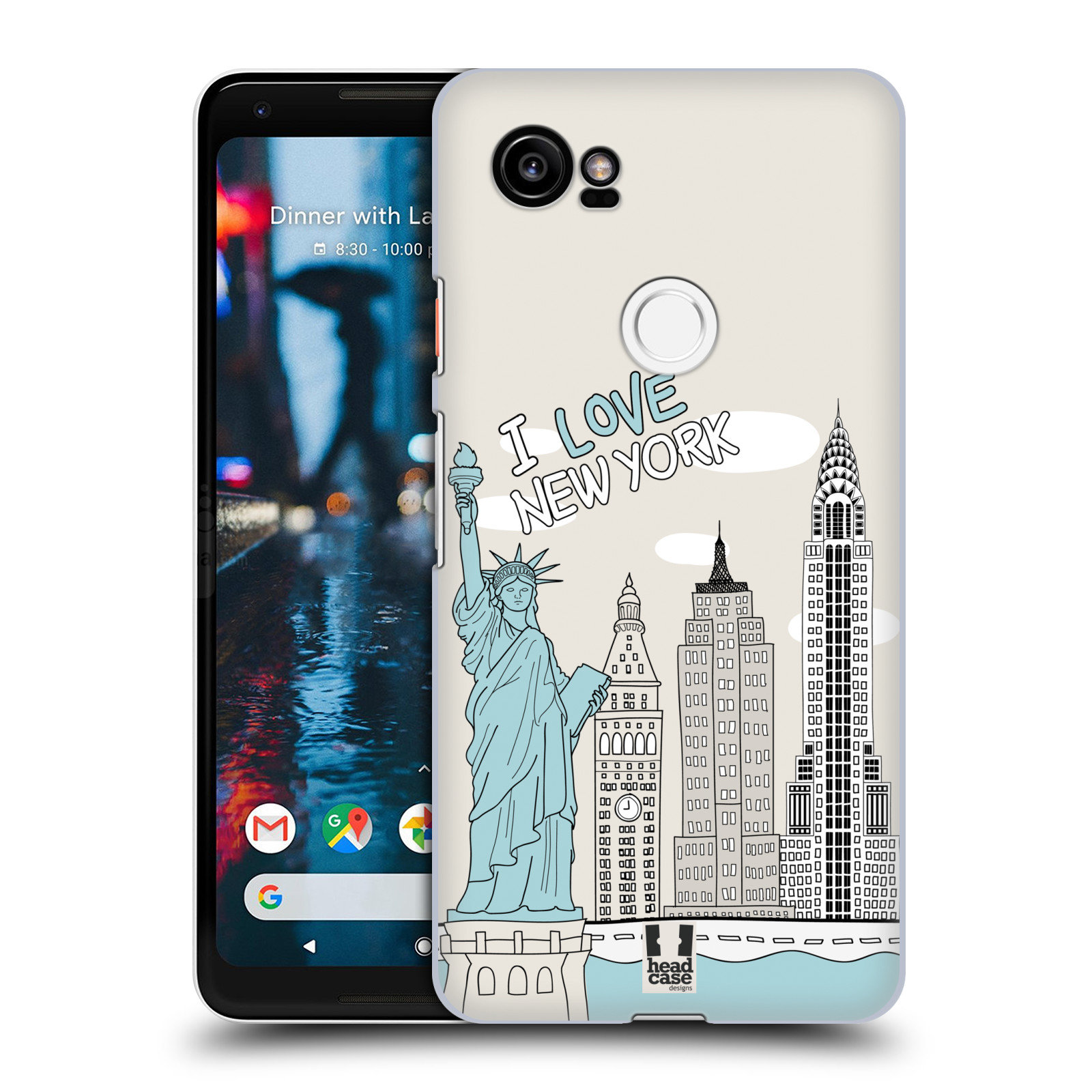 HEAD CASE plastový obal na mobil Google Pixel 2 XL vzor Kreslená městečka MODRÁ, USA, New York, I LOVE NEW YORK