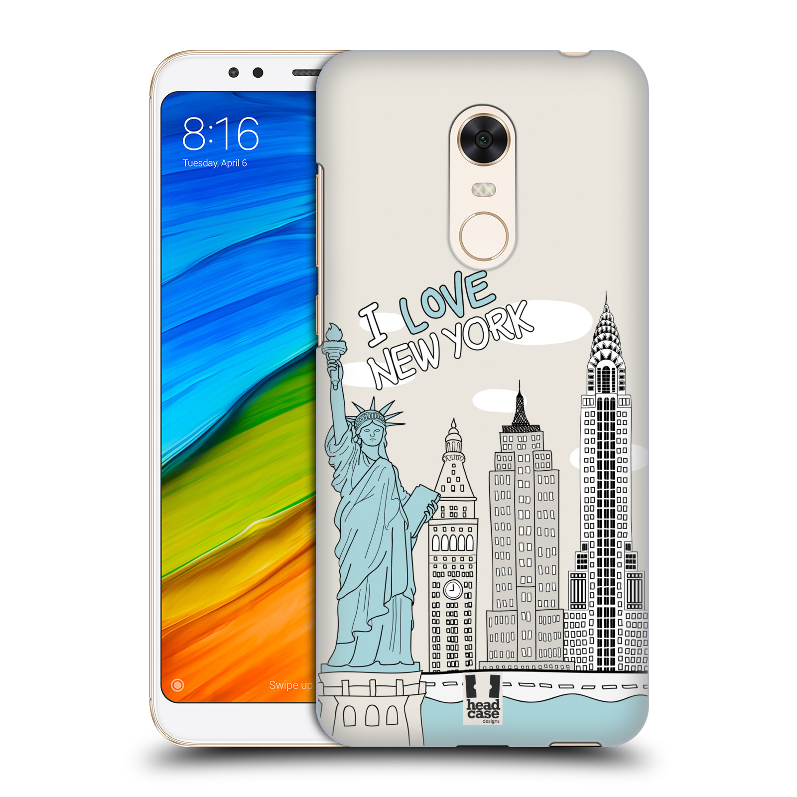 HEAD CASE plastový obal na mobil Xiaomi Redmi 5 PLUS vzor Kreslená městečka MODRÁ, USA, New York, I LOVE NEW YORK