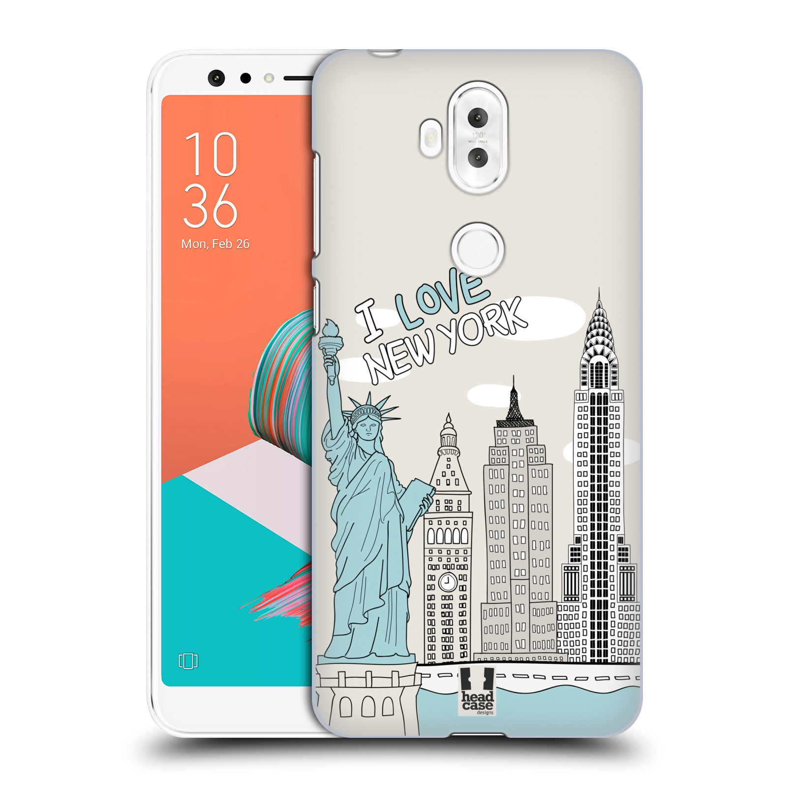 HEAD CASE plastový obal na mobil Asus Zenfone 5 LITE ZC600KL vzor Kreslená městečka MODRÁ, USA, New York, I LOVE NEW YORK