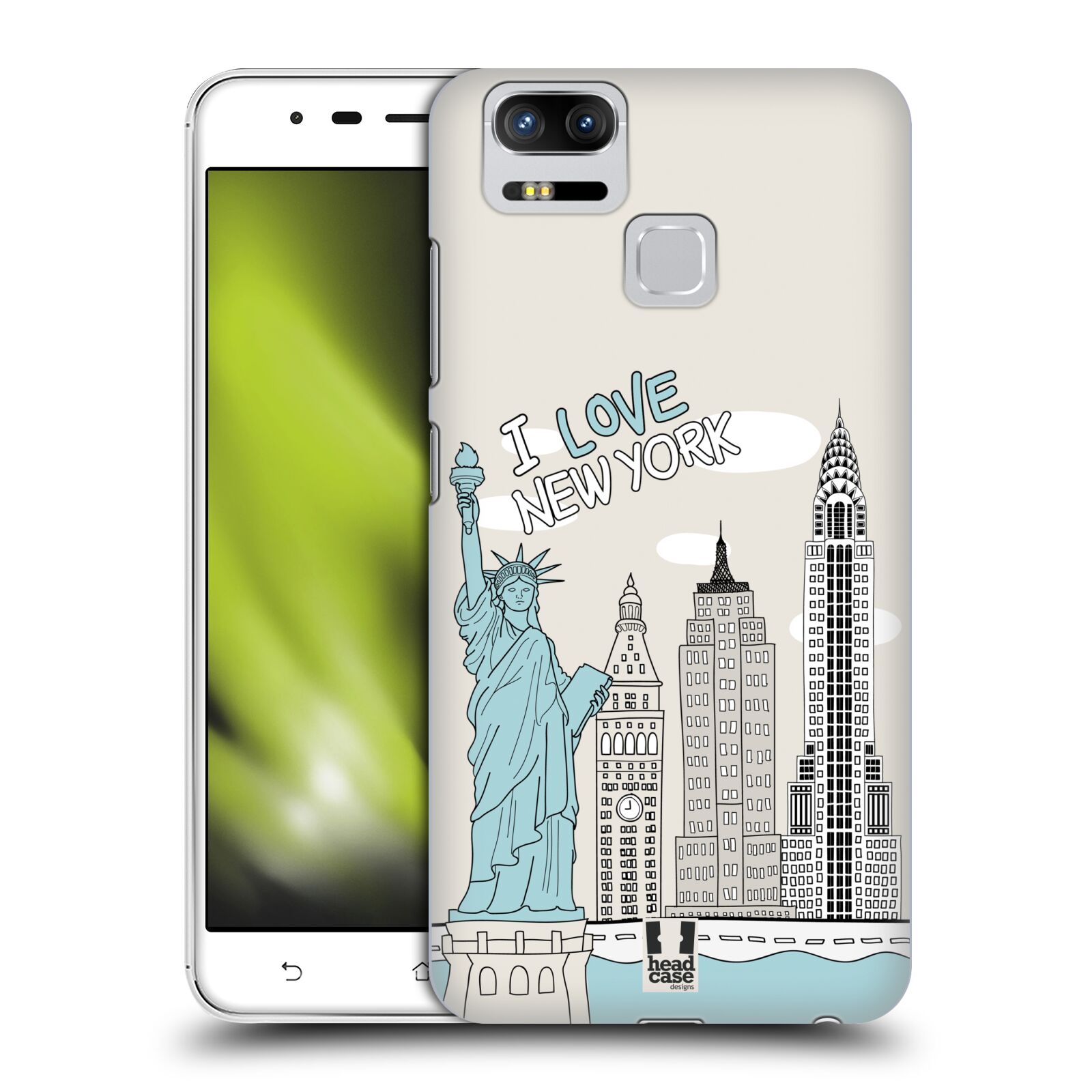 HEAD CASE plastový obal na mobil Asus Zenfone 3 Zoom ZE553KL vzor Kreslená městečka MODRÁ, USA, New York, I LOVE NEW YORK