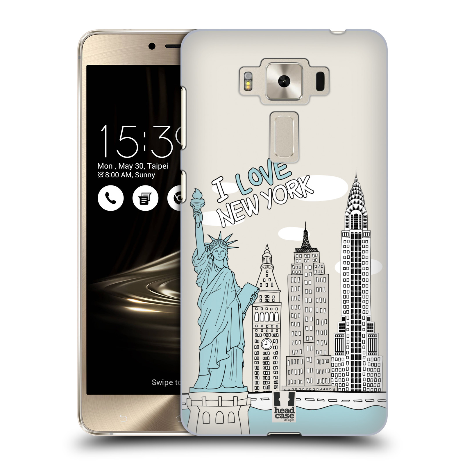 HEAD CASE plastový obal na mobil Asus Zenfone 3 DELUXE ZS550KL vzor Kreslená městečka MODRÁ, USA, New York, I LOVE NEW YORK