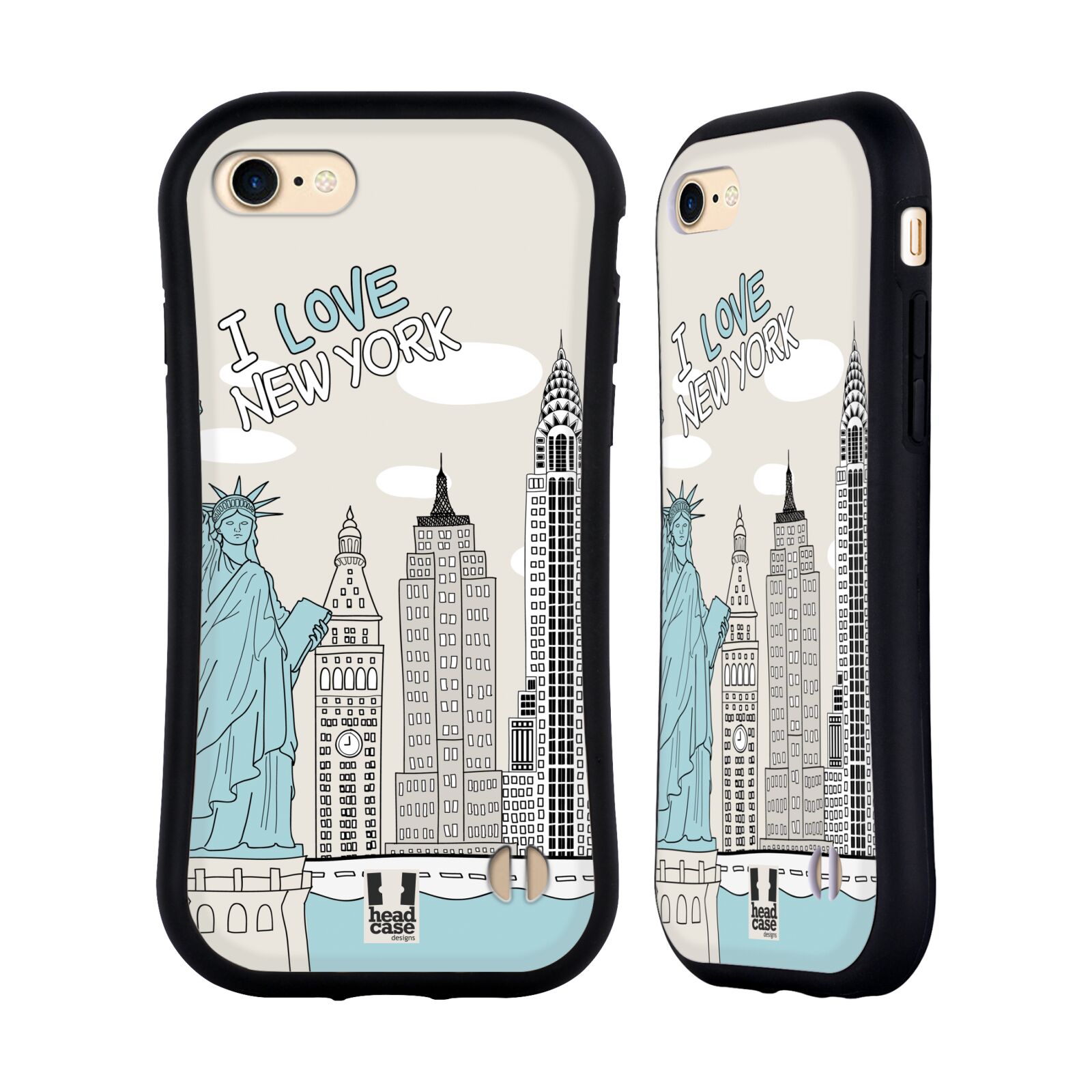 HEAD CASE silikon/plast odolný obal na mobil Apple Iphone 7 vzor Kreslená městečka MODRÁ, USA, New York, I LOVE NEW YORK