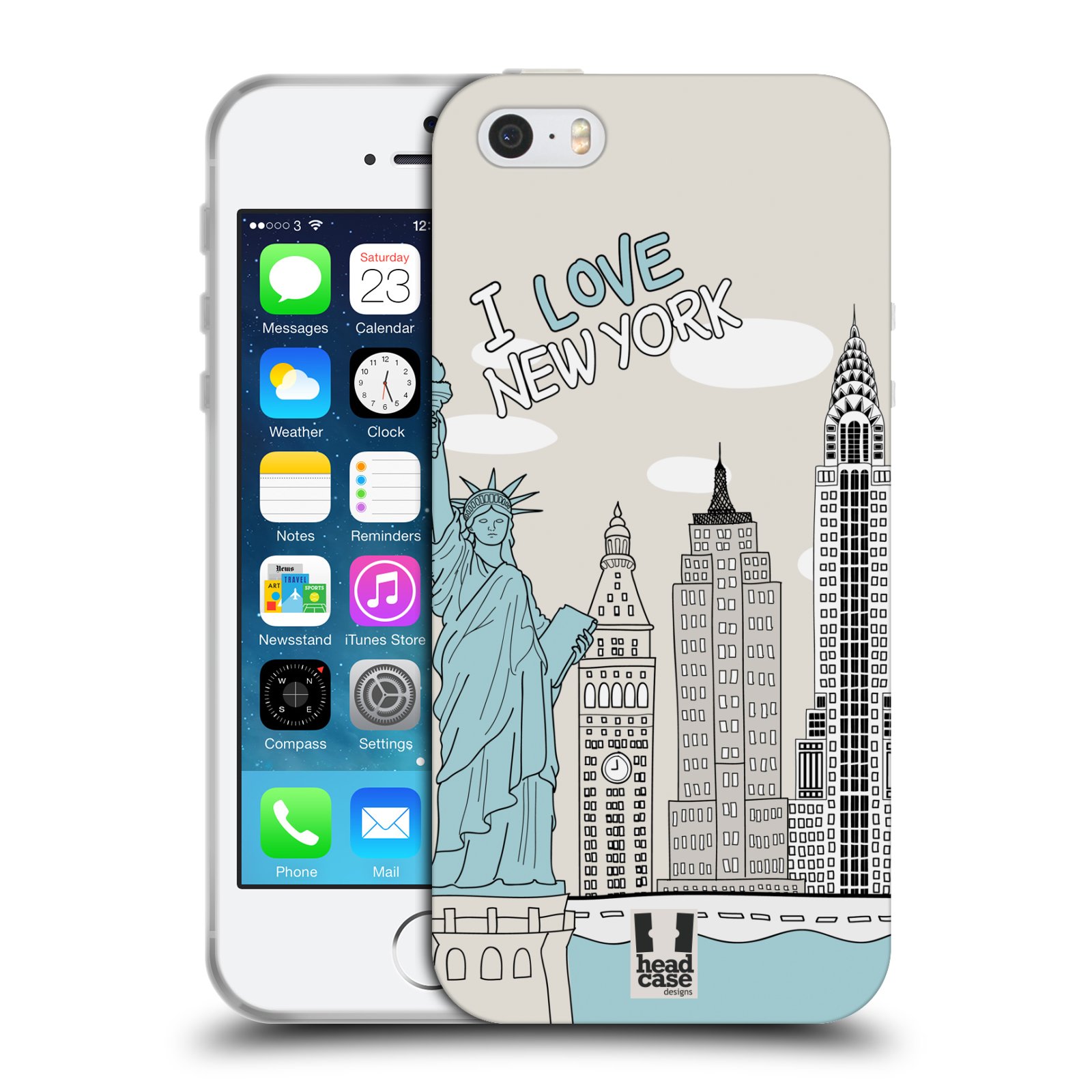 HEAD CASE silikonový obal na mobil Apple Iphone 5/5S vzor Kreslená městečka MODRÁ, USA, New York, I LOVE NEW YORK