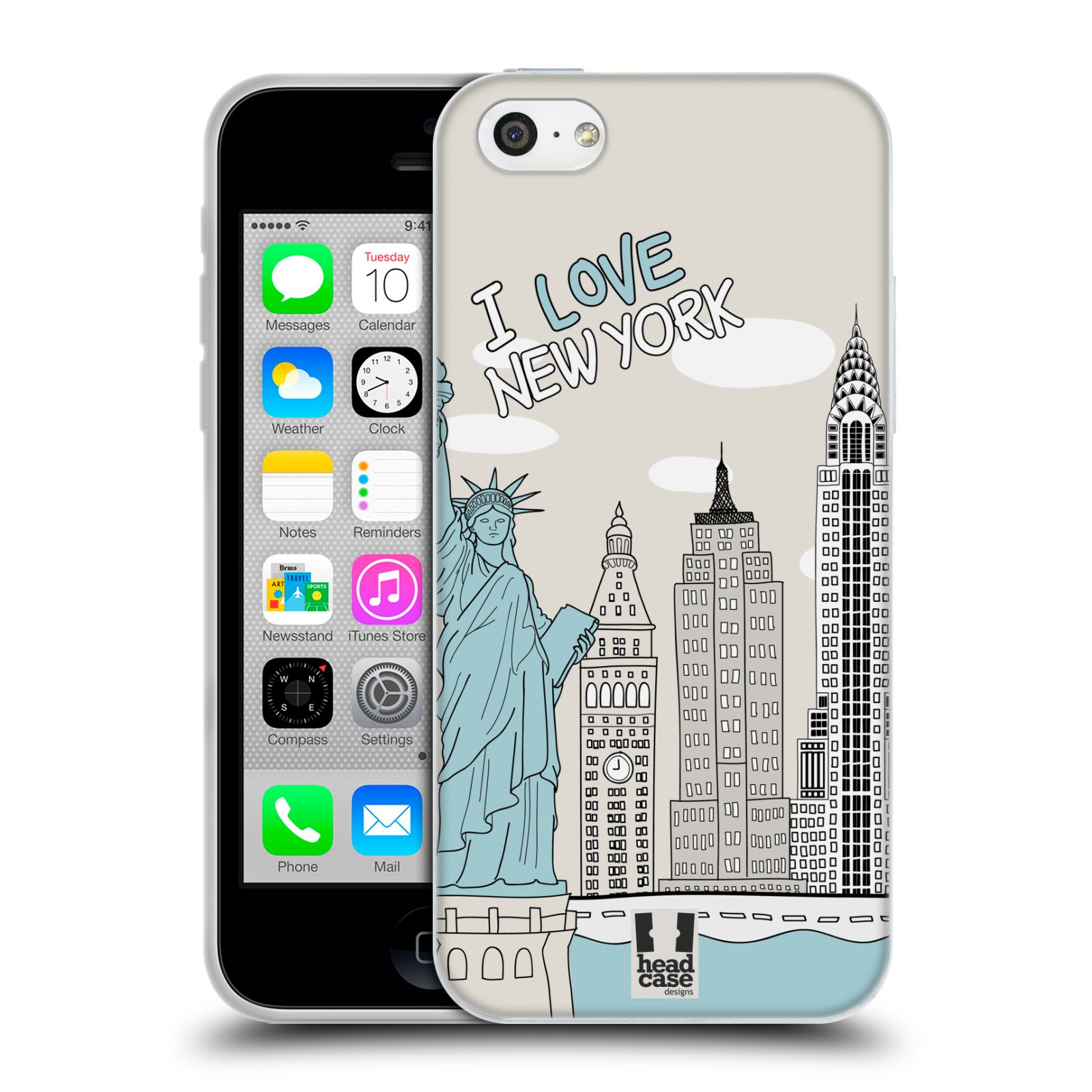 HEAD CASE silikonový obal na mobil Apple Iphone 5C vzor Kreslená městečka MODRÁ, USA, New York, I LOVE NEW YORK