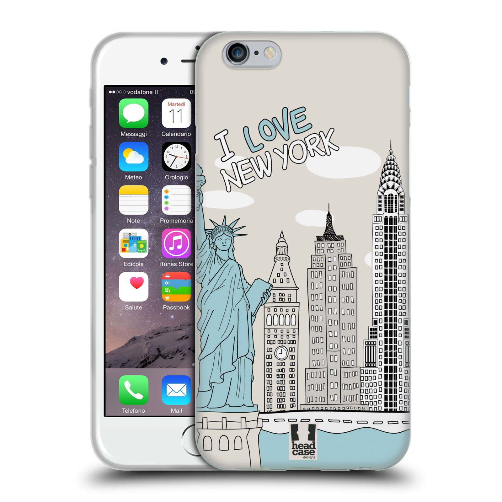 HEAD CASE silikonový obal na mobil Apple Iphone 6/6S vzor Kreslená městečka MODRÁ, USA, New York, I LOVE NEW YORK