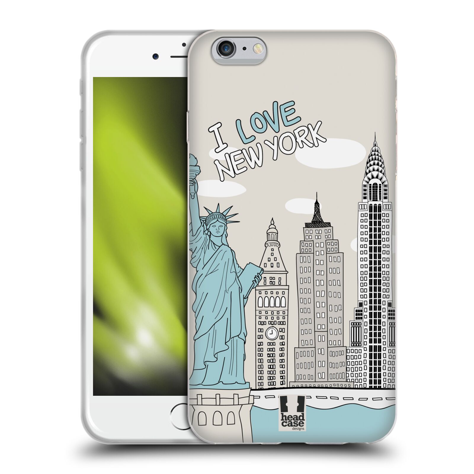 HEAD CASE silikonový obal na mobil Apple Iphone 6 PLUS/ 6S PLUS vzor Kreslená městečka MODRÁ, USA, New York, I LOVE NEW YORK