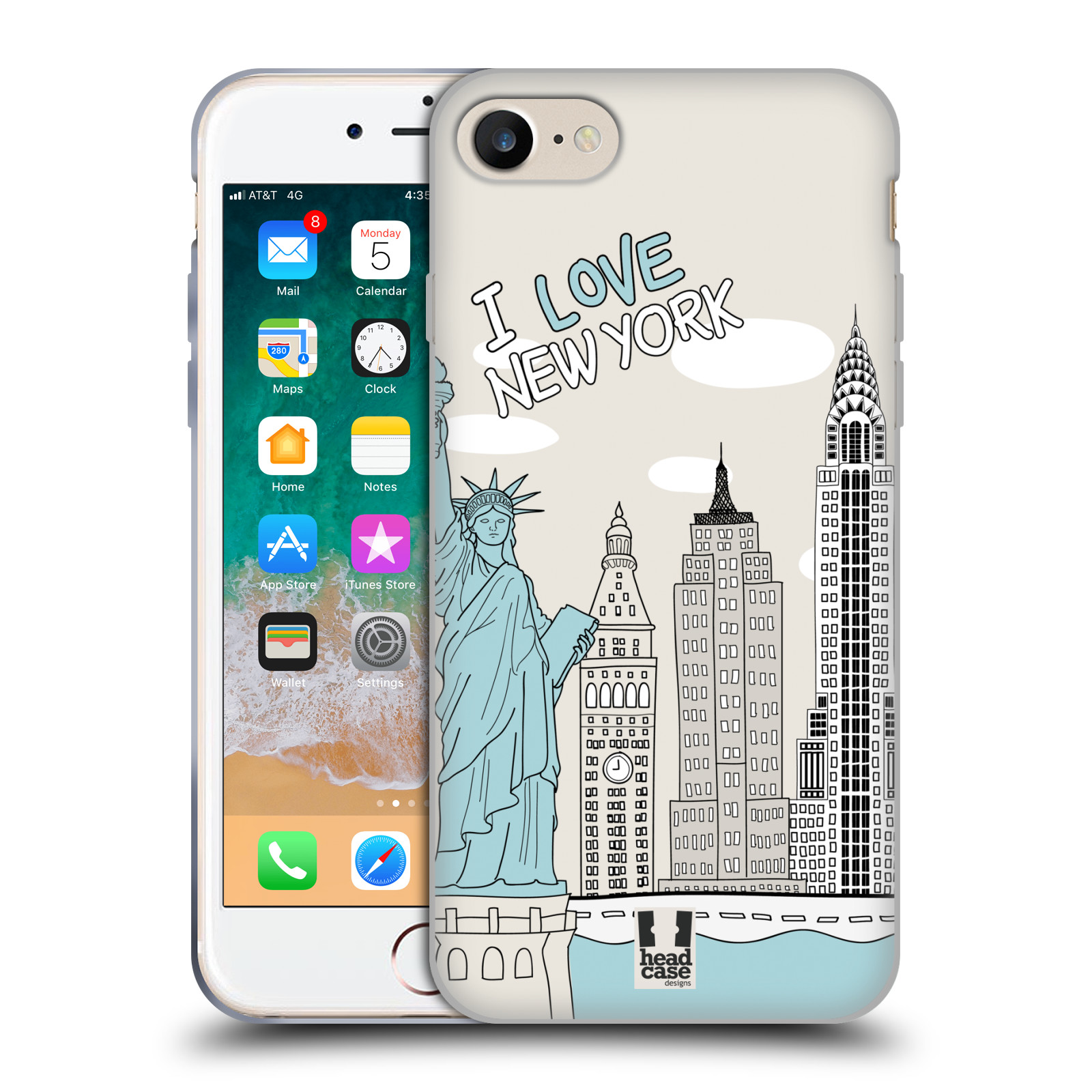 HEAD CASE silikonový obal na mobil Apple Iphone 7 vzor Kreslená městečka MODRÁ, USA, New York, I LOVE NEW YORK
