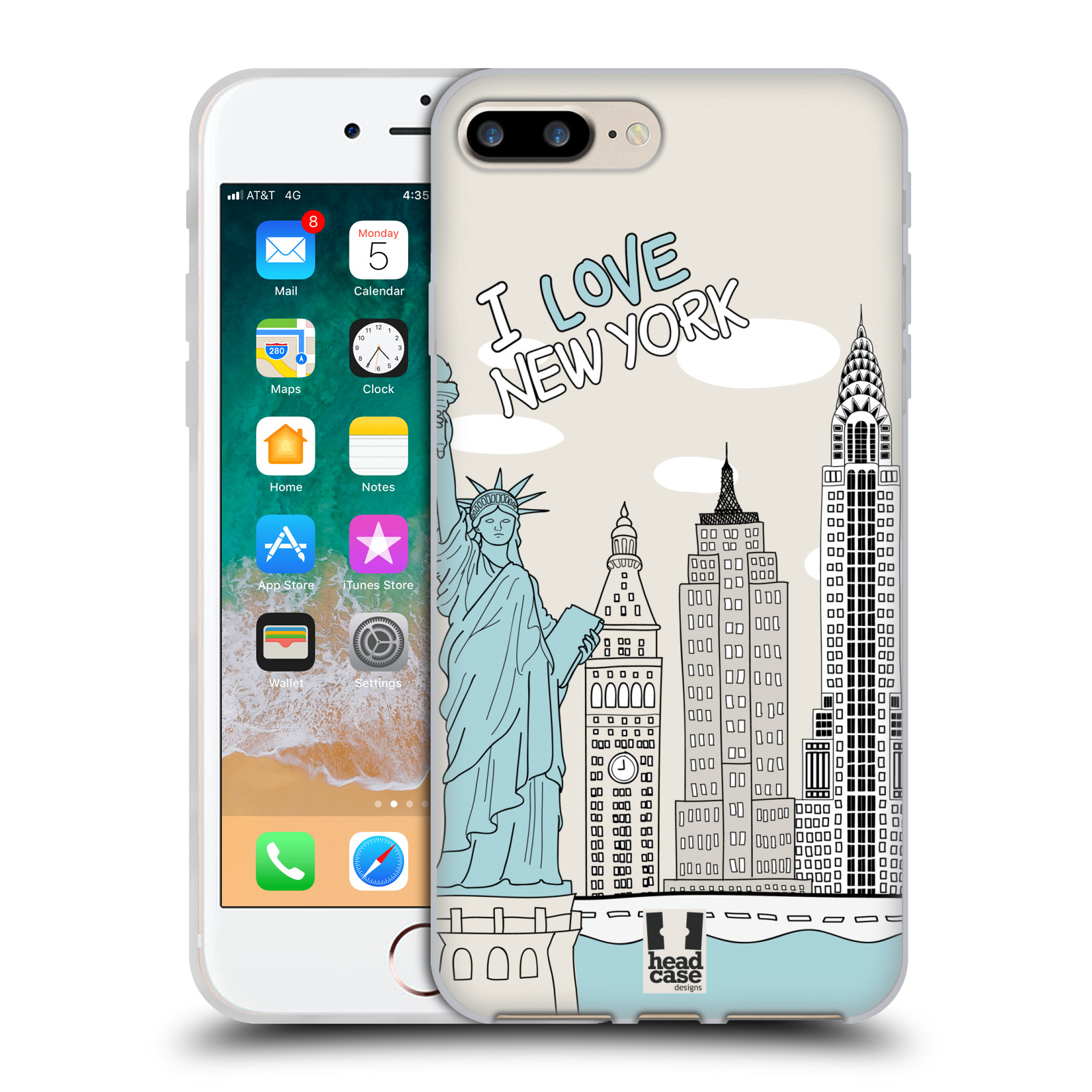 HEAD CASE silikonový obal na mobil Apple Iphone 7 PLUS vzor Kreslená městečka MODRÁ, USA, New York, I LOVE NEW YORK
