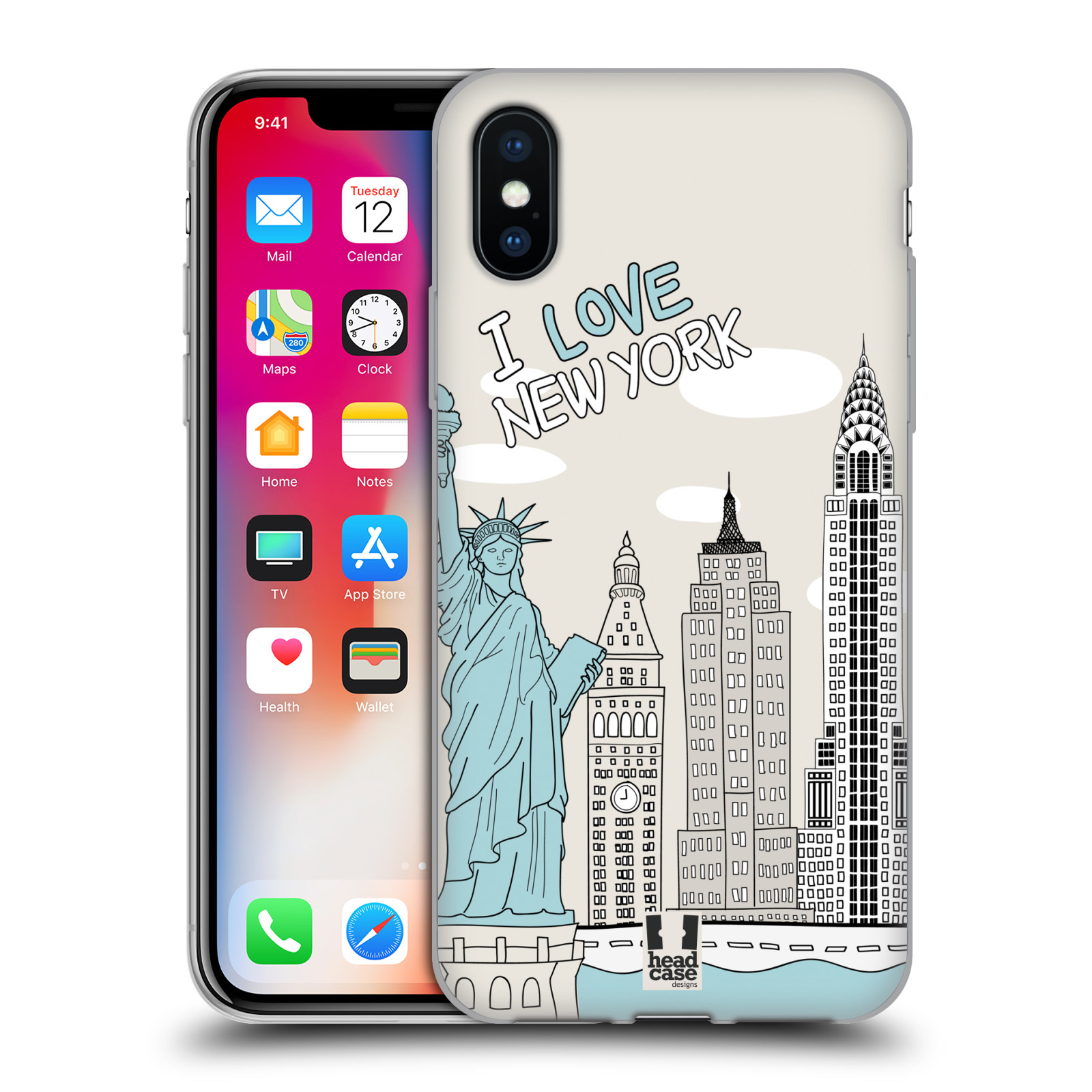 HEAD CASE silikonový obal na mobil Apple Iphone X vzor Kreslená městečka MODRÁ, USA, New York, I LOVE NEW YORK