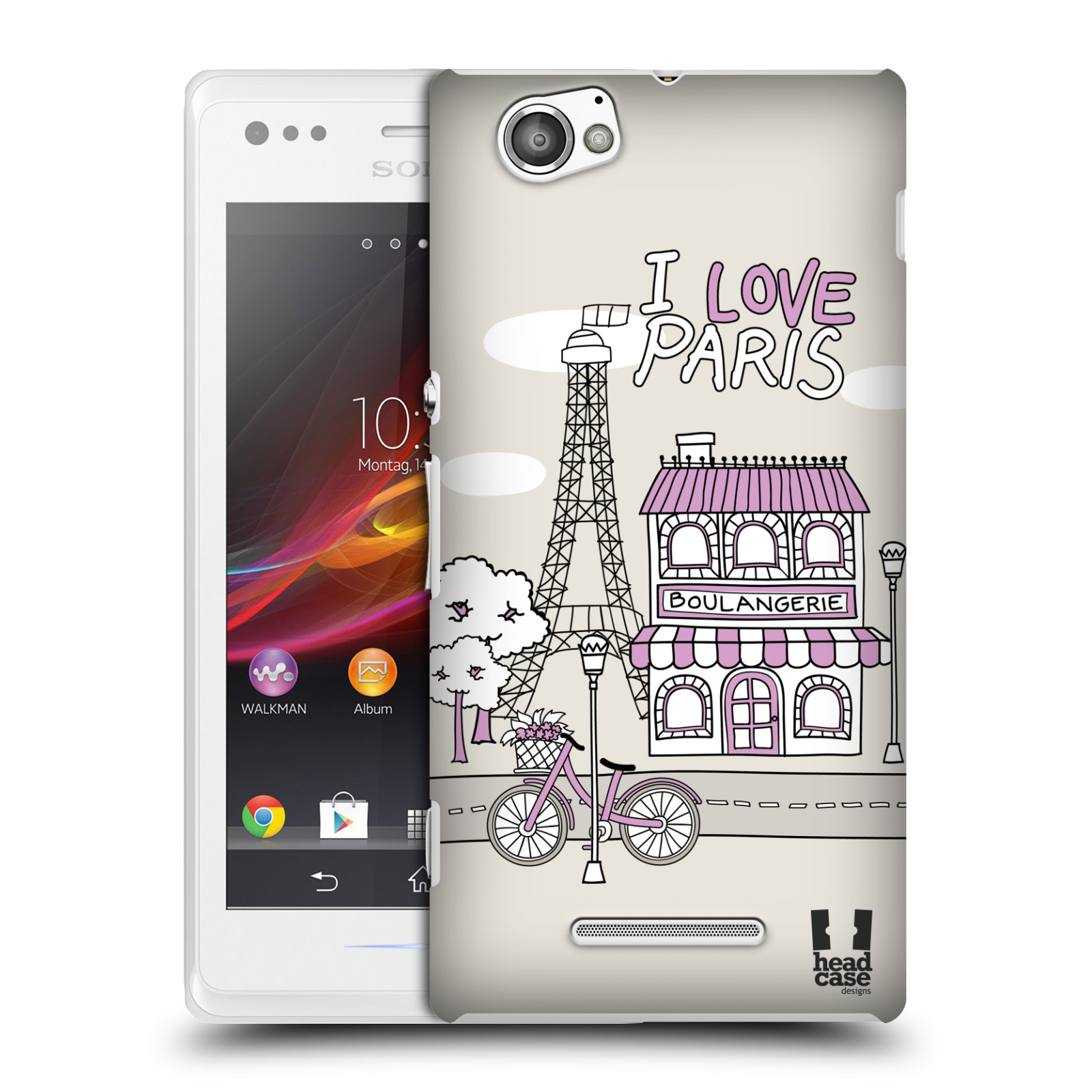 HEAD CASE plastový obal na mobil Sony Xperia M vzor Kreslená městečka FIALOVÁ, Paříž, Francie, I LOVE PARIS