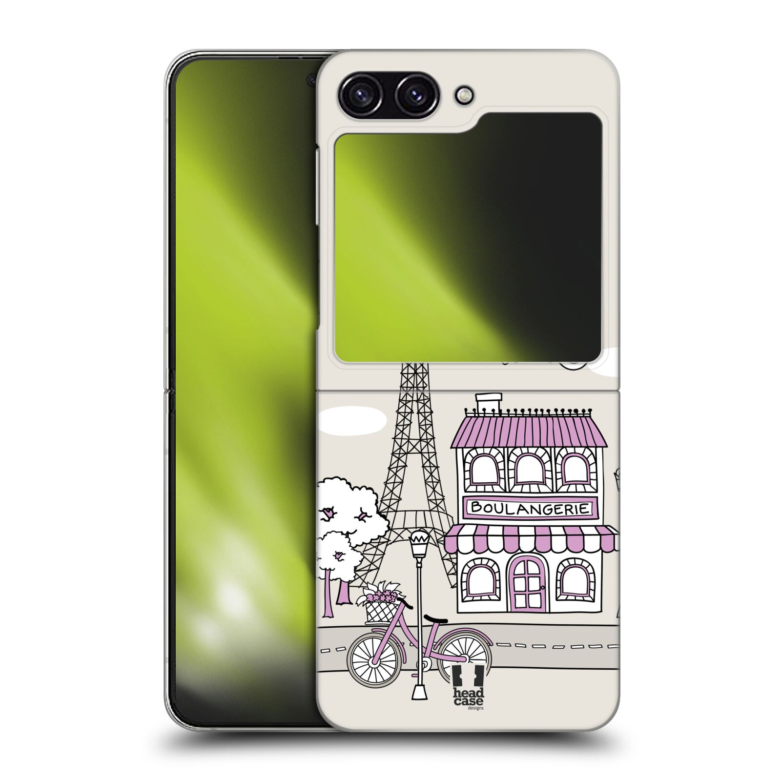 Plastový obal HEAD CASE na mobil Samsung Galaxy Z Flip 5 vzor Kreslená městečka FIALOVÁ, Paříž, Francie, I LOVE PARIS
