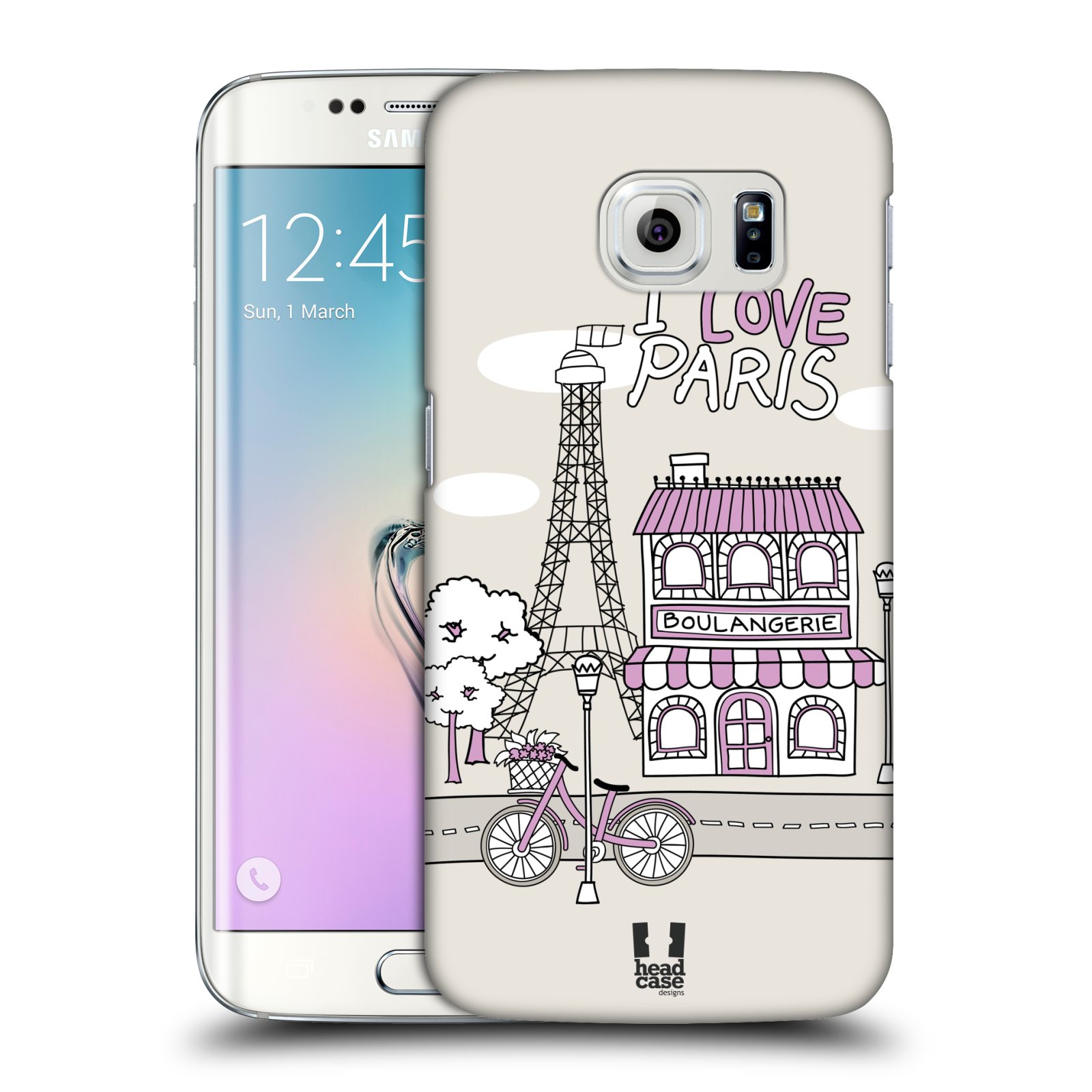 HEAD CASE plastový obal na mobil SAMSUNG Galaxy S6 EDGE (G9250, G925, G925F) vzor Kreslená městečka FIALOVÁ, Paříž, Francie, I LOVE PARIS