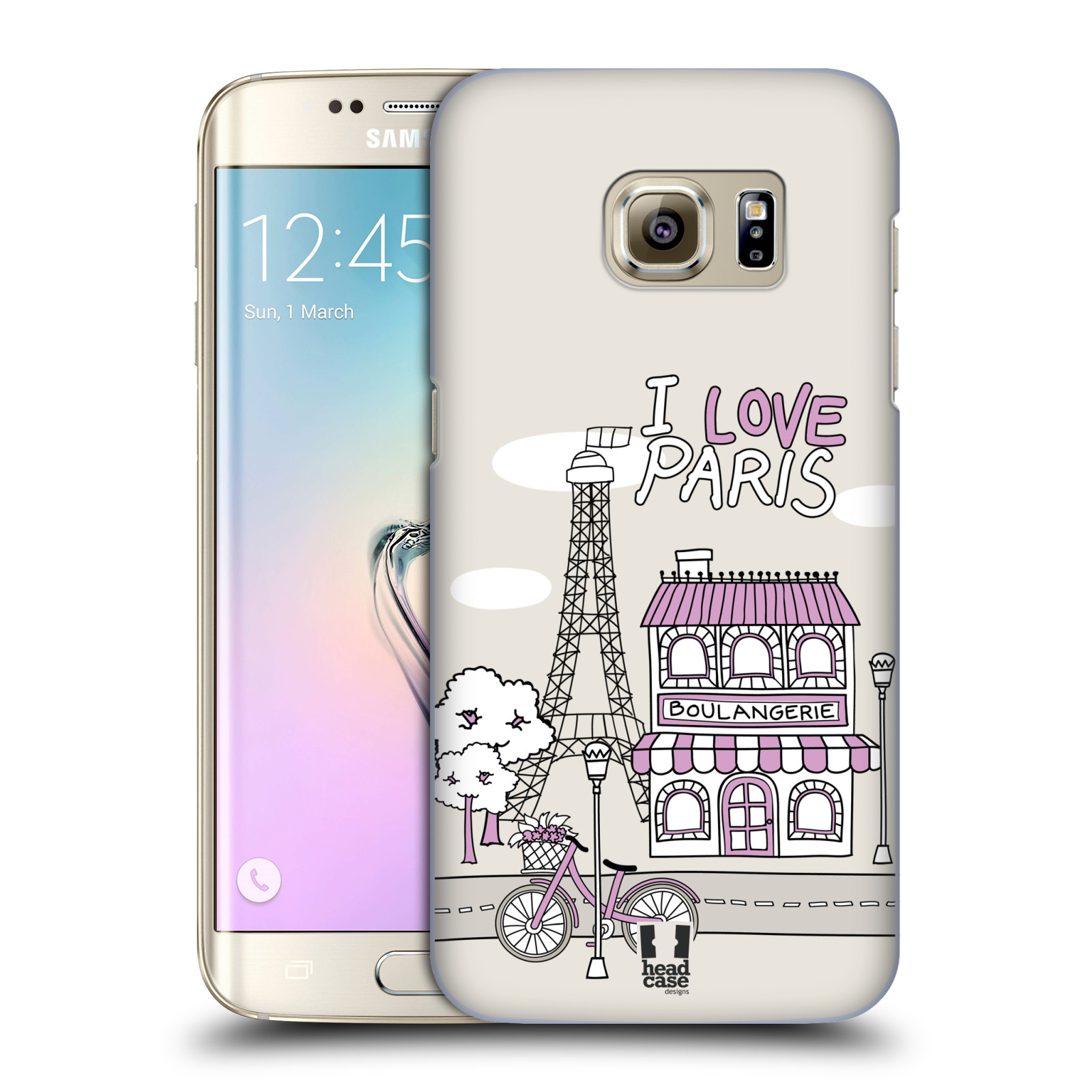 HEAD CASE plastový obal na mobil SAMSUNG GALAXY S7 EDGE vzor Kreslená městečka FIALOVÁ, Paříž, Francie, I LOVE PARIS