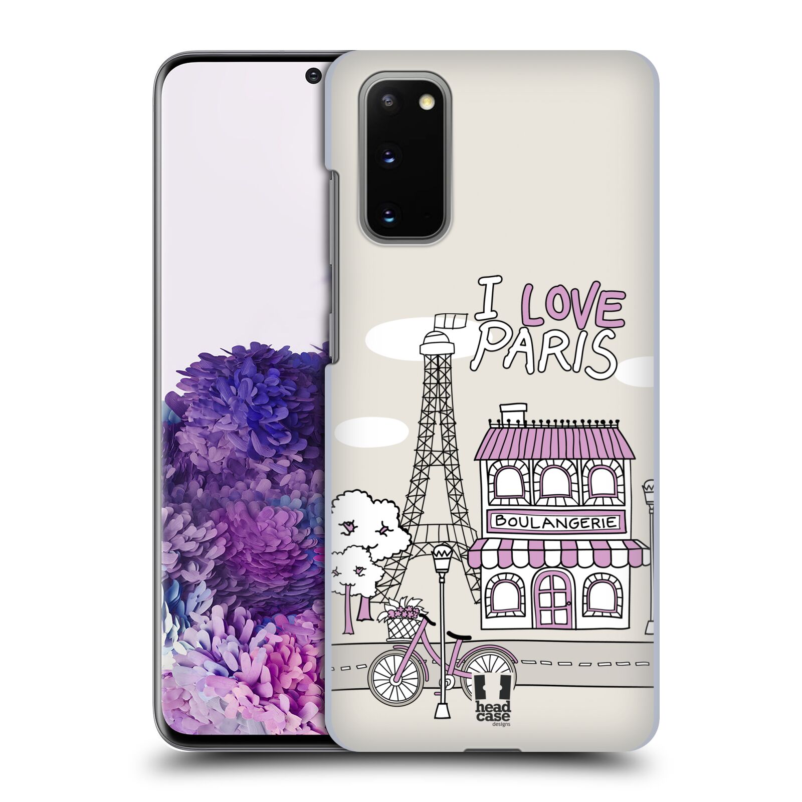Pouzdro na mobil Samsung Galaxy S20 - HEAD CASE - vzor Kreslená městečka FIALOVÁ, Paříž, Francie, I LOVE PARIS