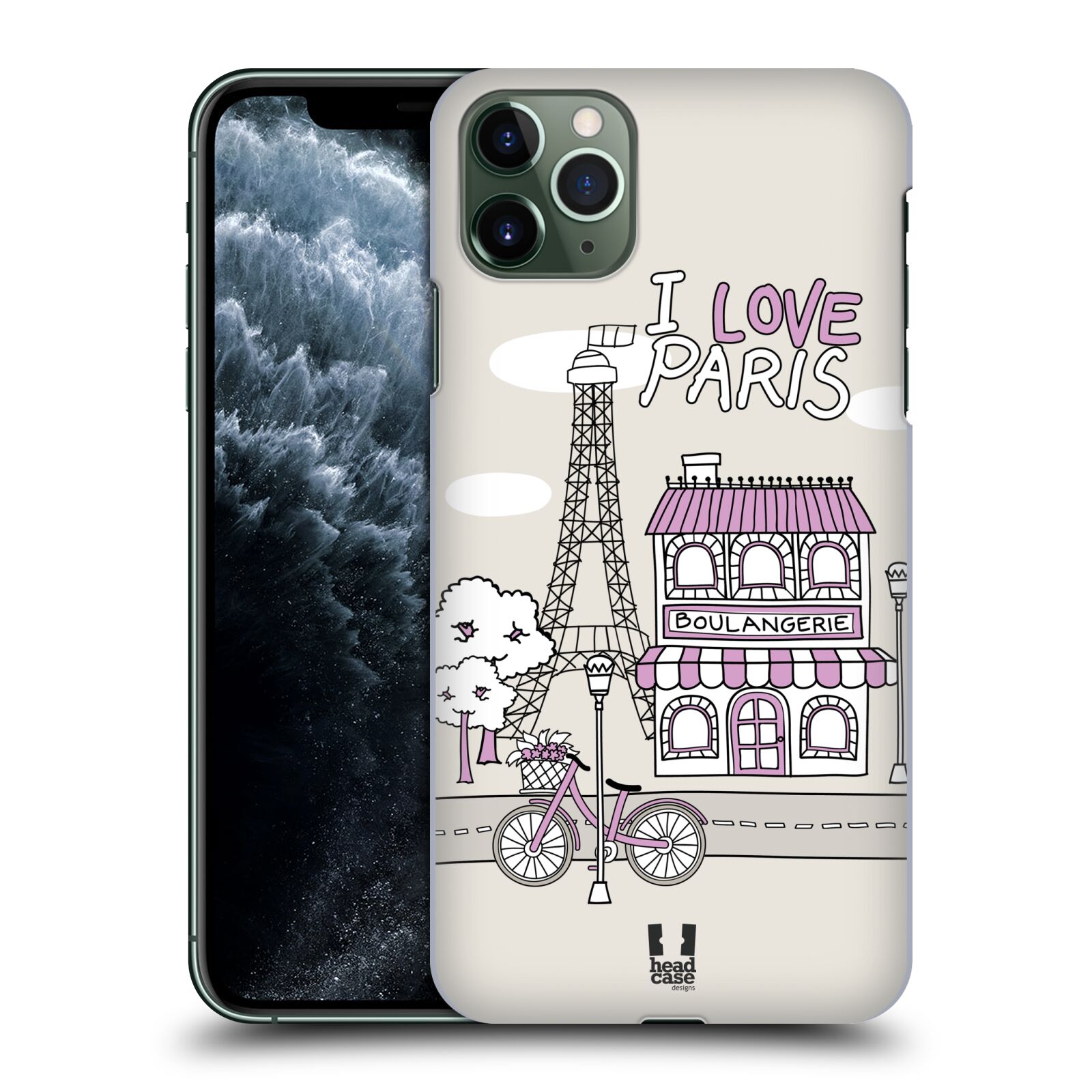 Pouzdro na mobil Apple Iphone 11 PRO MAX - HEAD CASE - vzor Kreslená městečka FIALOVÁ, Paříž, Francie, I LOVE PARIS