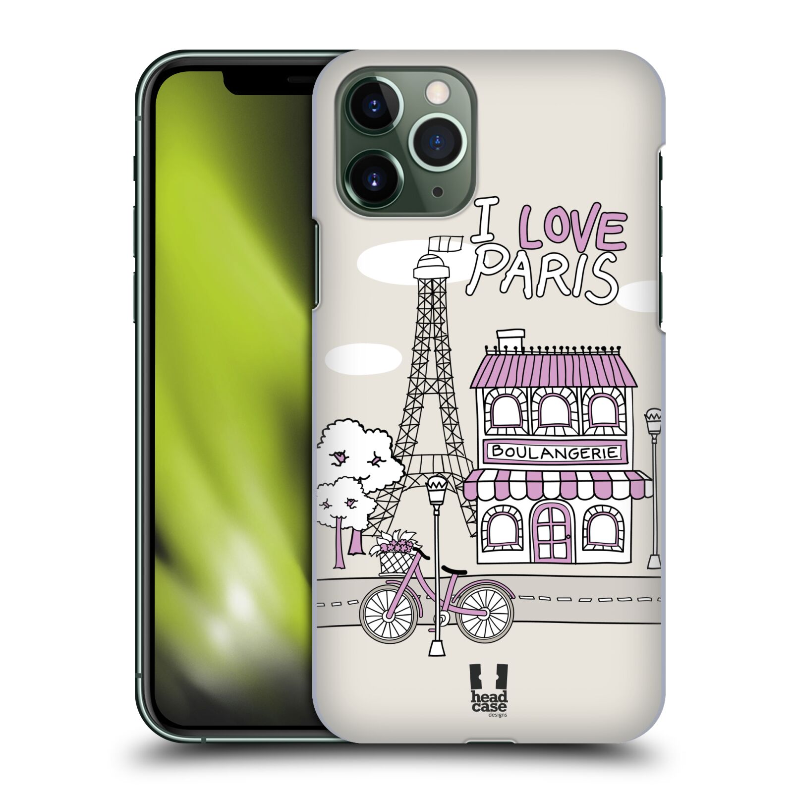 Pouzdro na mobil Apple Iphone 11 PRO - HEAD CASE - vzor Kreslená městečka FIALOVÁ, Paříž, Francie, I LOVE PARIS