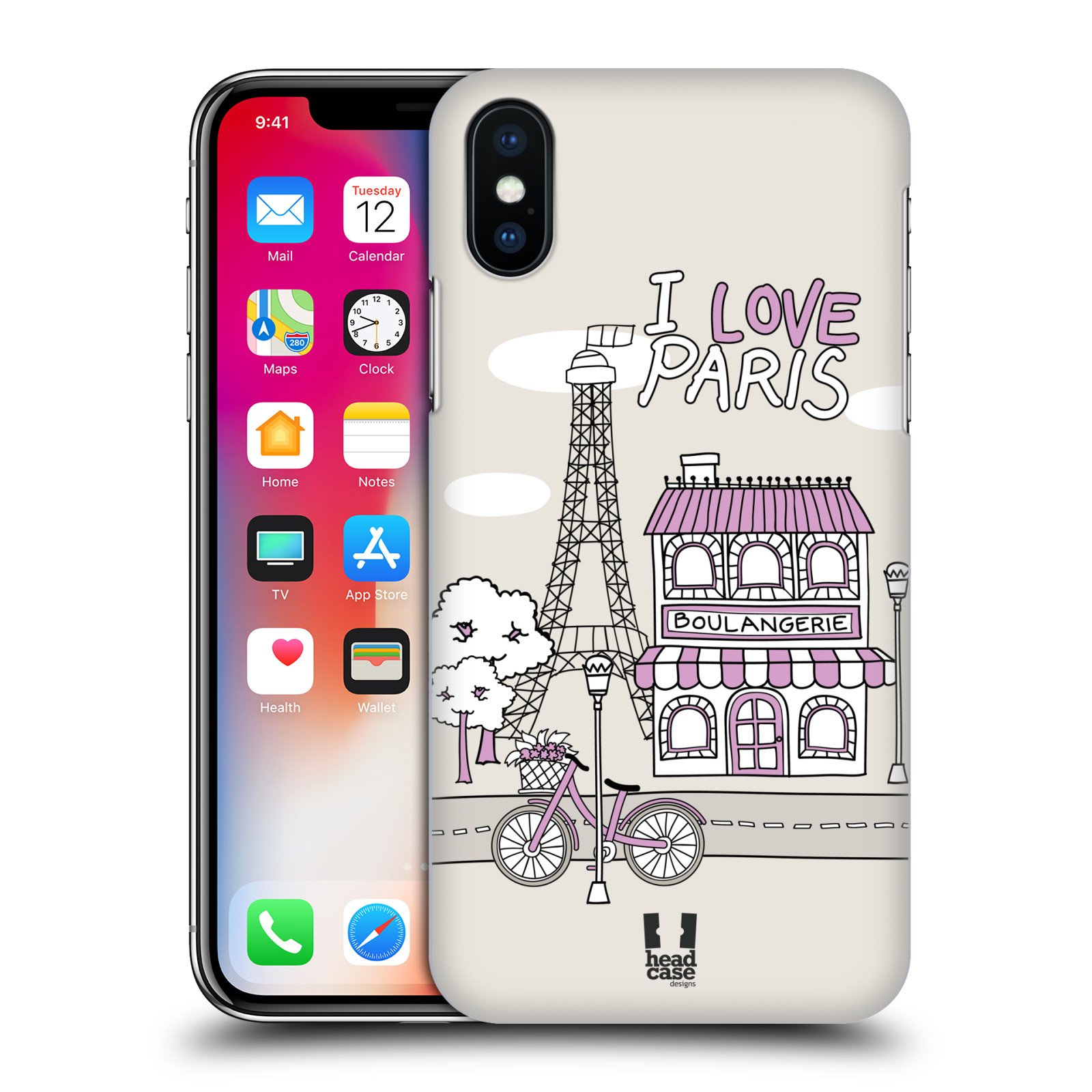 HEAD CASE plastový obal na mobil Apple Iphone X / XS vzor Kreslená městečka FIALOVÁ, Paříž, Francie, I LOVE PARIS