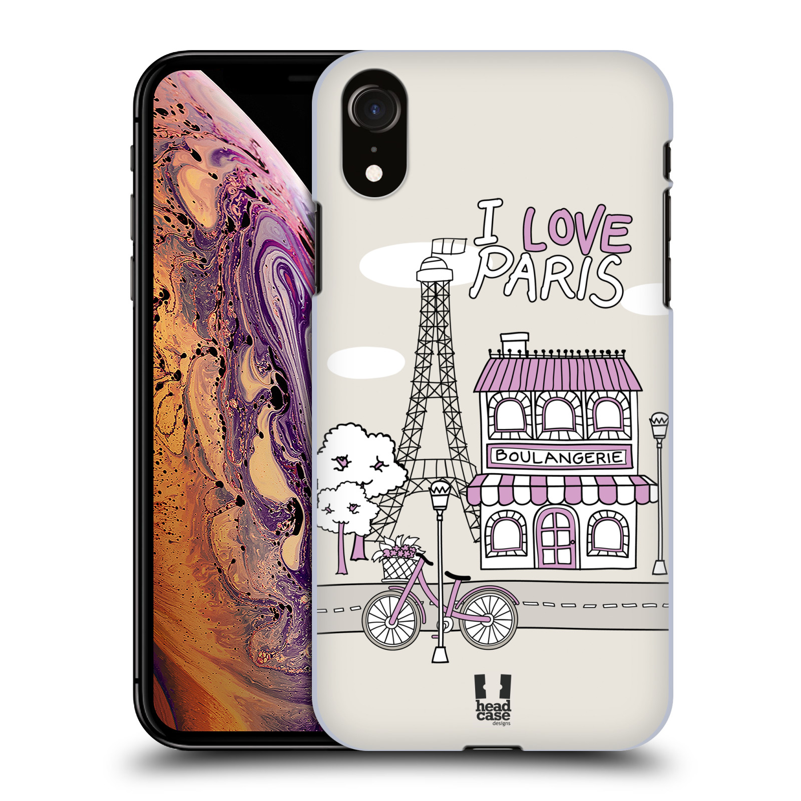 HEAD CASE plastový obal na mobil Apple Iphone XR vzor Kreslená městečka FIALOVÁ, Paříž, Francie, I LOVE PARIS
