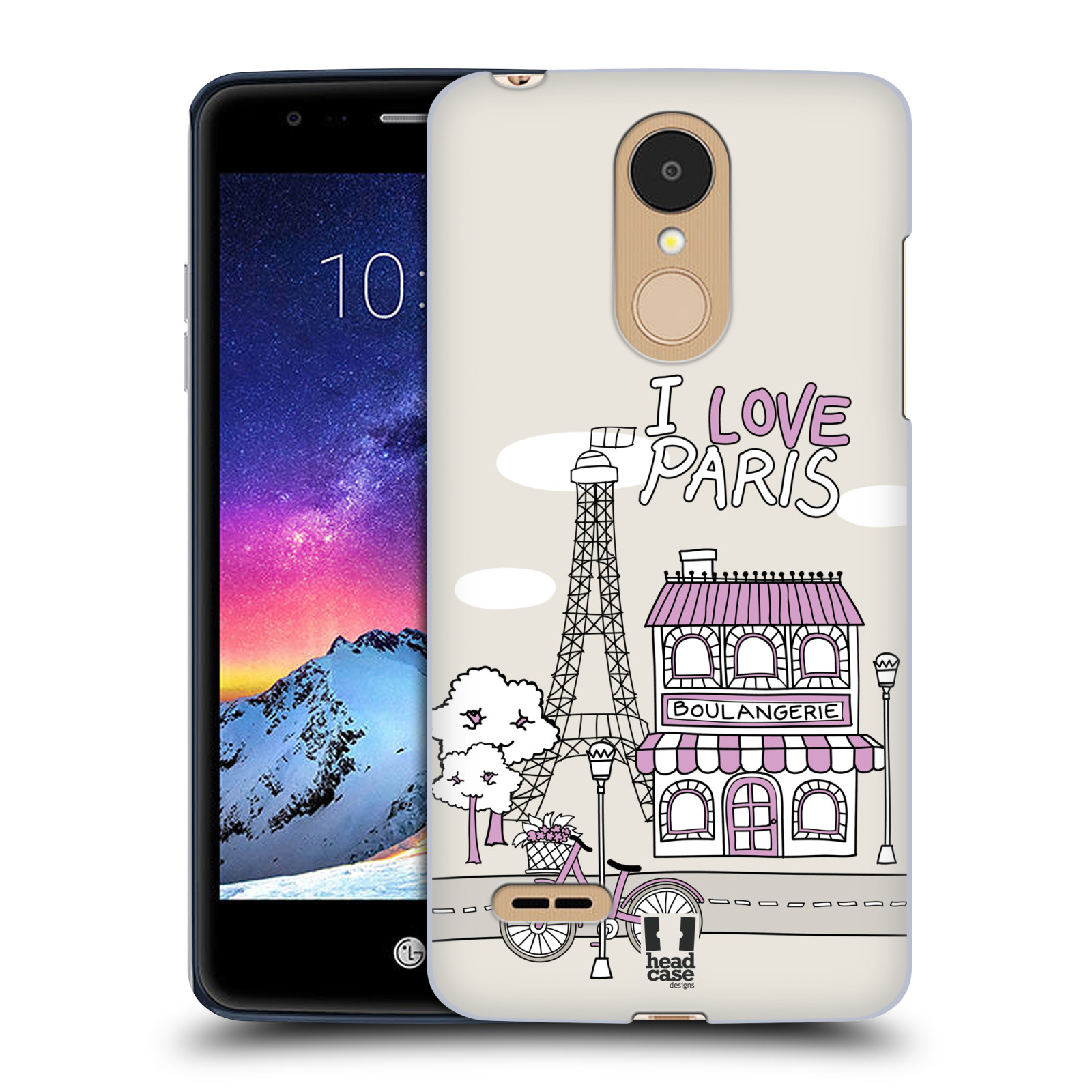 HEAD CASE plastový obal na mobil LG K9 / K8 2018 vzor Kreslená městečka FIALOVÁ, Paříž, Francie, I LOVE PARIS