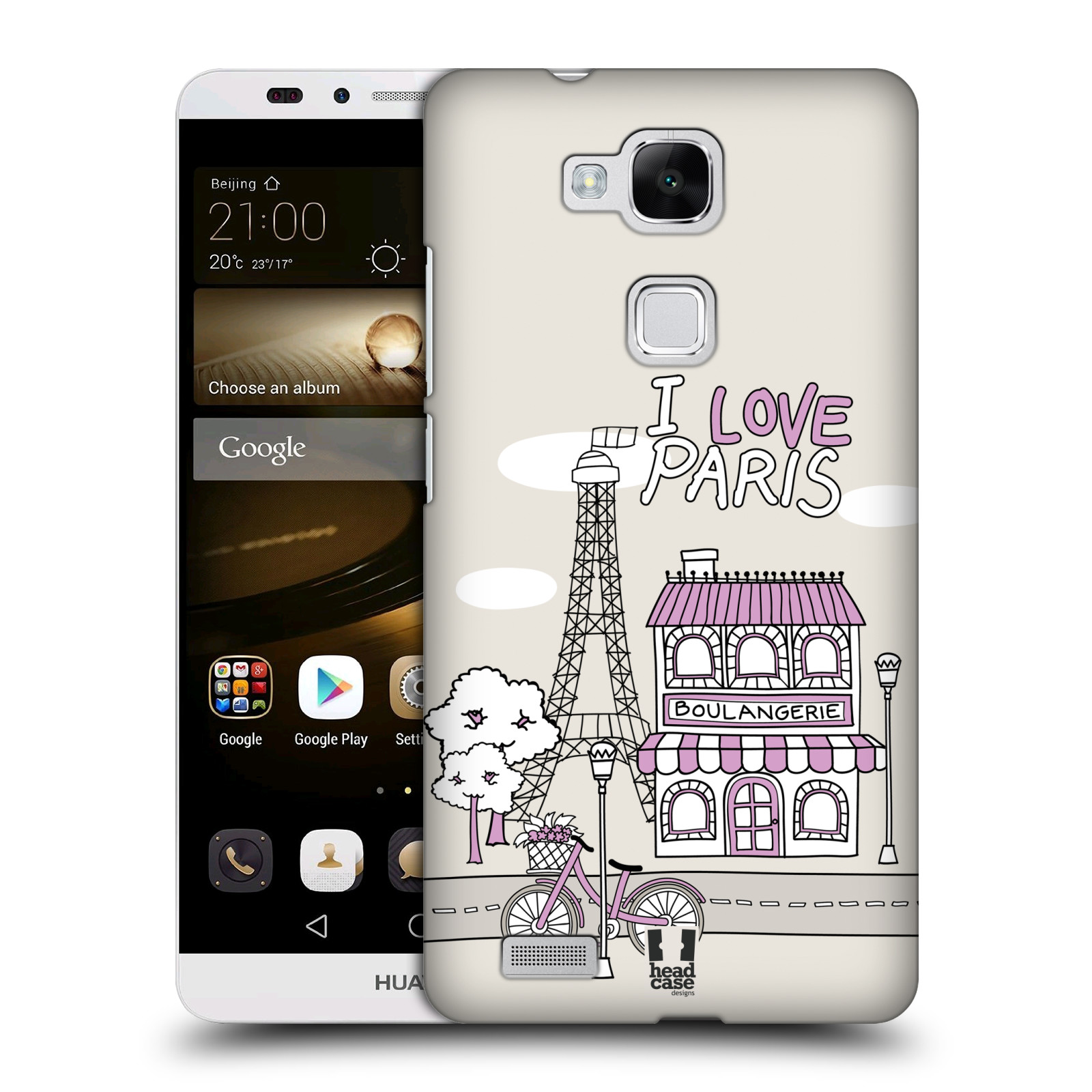 HEAD CASE plastový obal na mobil Huawei Mate 7 vzor Kreslená městečka FIALOVÁ, Paříž, Francie, I LOVE PARIS