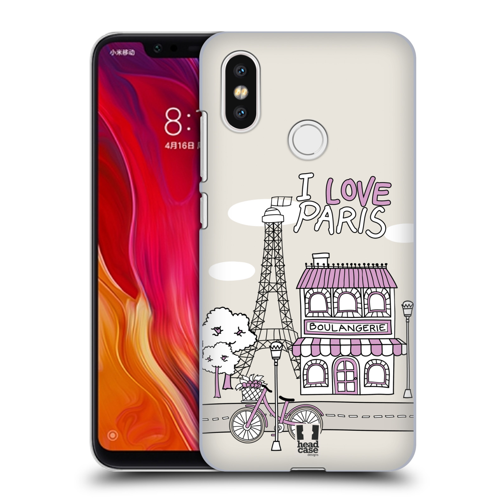 HEAD CASE plastový obal na mobil Xiaomi Mi 8 vzor Kreslená městečka FIALOVÁ, Paříž, Francie, I LOVE PARIS