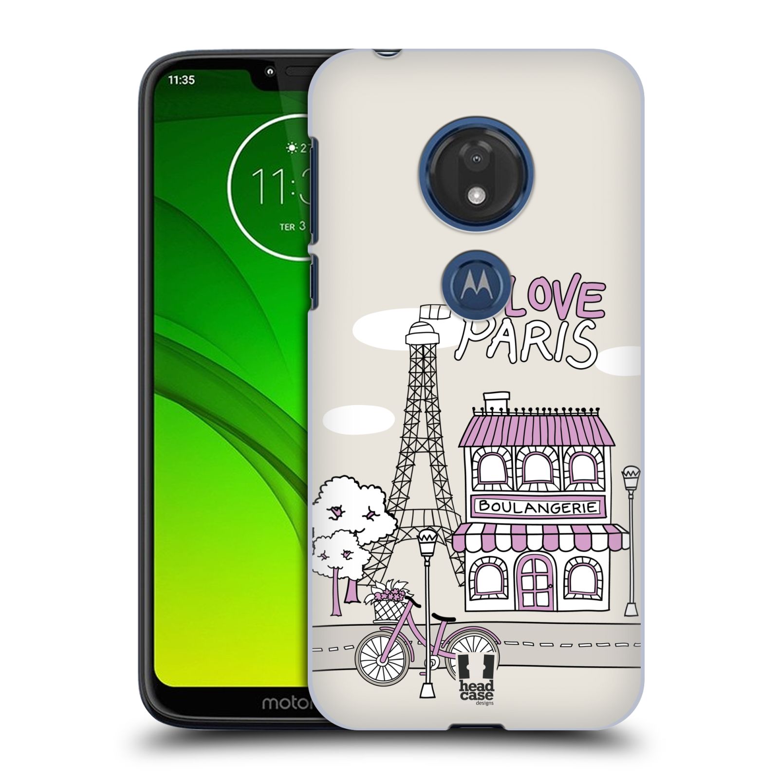Pouzdro na mobil Motorola Moto G7 Play vzor Kreslená městečka FIALOVÁ, Paříž, Francie, I LOVE PARIS