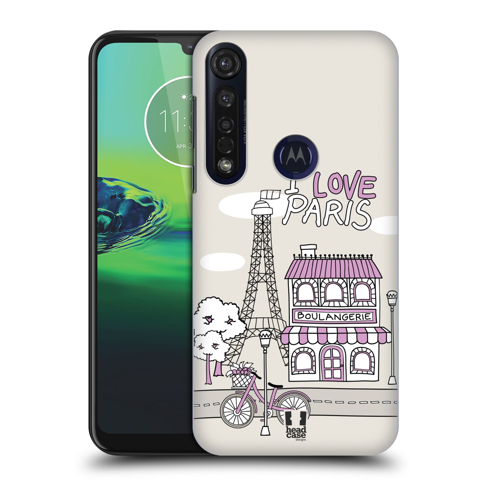 Pouzdro na mobil Motorola Moto G8 PLUS - HEAD CASE - vzor Kreslená městečka FIALOVÁ, Paříž, Francie, I LOVE PARIS