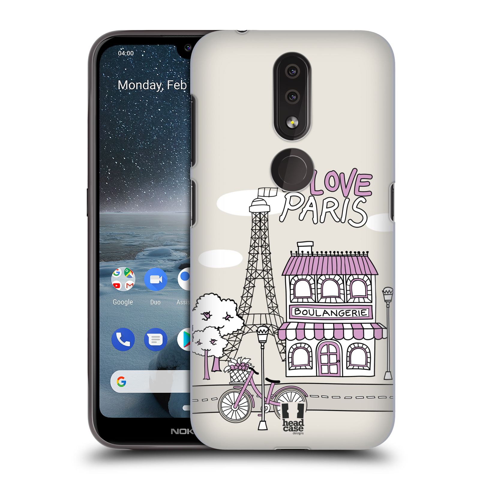 Pouzdro na mobil Nokia 4.2 - HEAD CASE - vzor Kreslená městečka FIALOVÁ, Paříž, Francie, I LOVE PARIS
