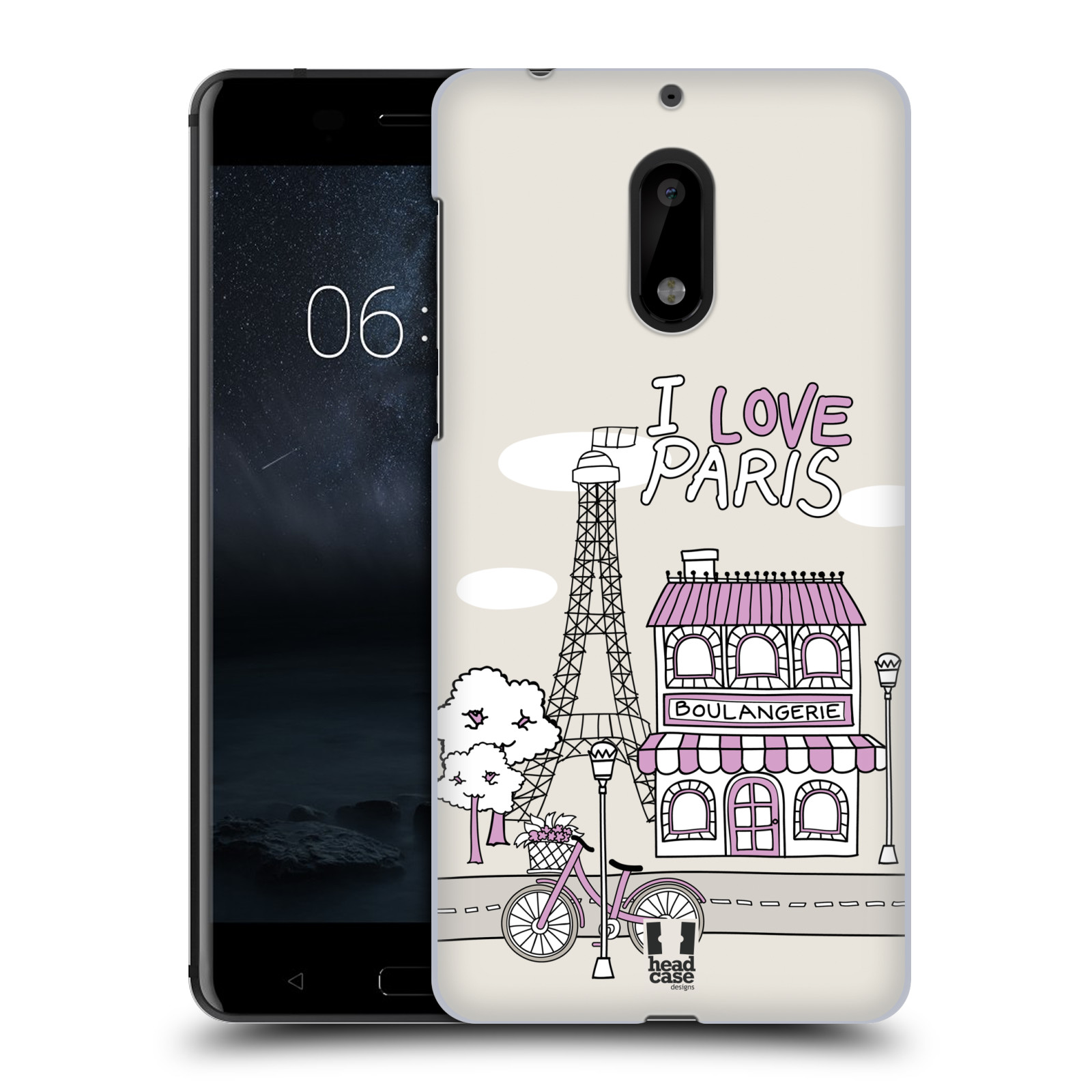 HEAD CASE plastový obal na mobil Nokia 6 vzor Kreslená městečka FIALOVÁ, Paříž, Francie, I LOVE PARIS