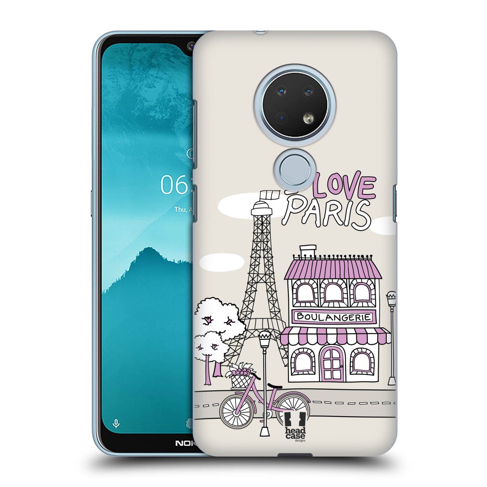 Pouzdro na mobil Nokia 6.2 - HEAD CASE - vzor Kreslená městečka FIALOVÁ, Paříž, Francie, I LOVE PARIS