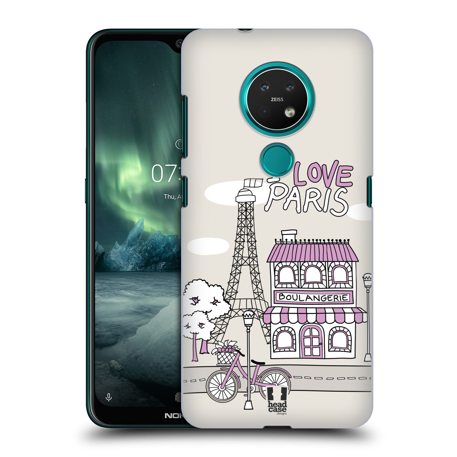 Pouzdro na mobil NOKIA 7.2 - HEAD CASE - vzor Kreslená městečka FIALOVÁ, Paříž, Francie, I LOVE PARIS