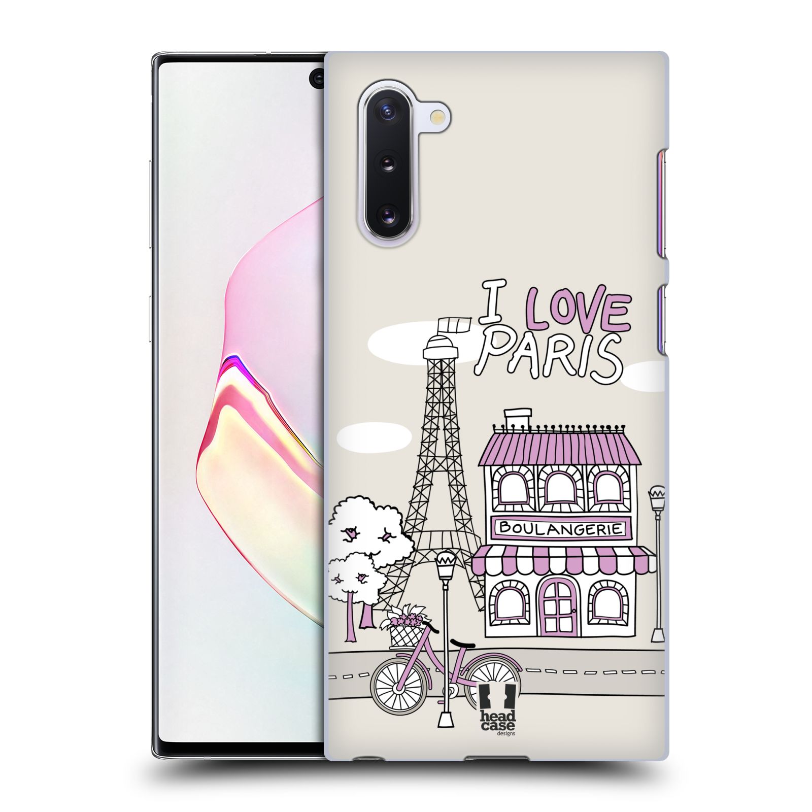 Pouzdro na mobil Samsung Galaxy Note 10 - HEAD CASE - vzor Kreslená městečka FIALOVÁ, Paříž, Francie, I LOVE PARIS
