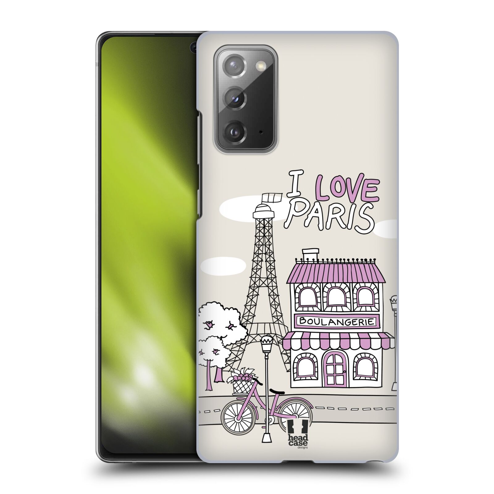 Plastový obal HEAD CASE na mobil Samsung Galaxy Note 20 vzor Kreslená městečka FIALOVÁ, Paříž, Francie, I LOVE PARIS