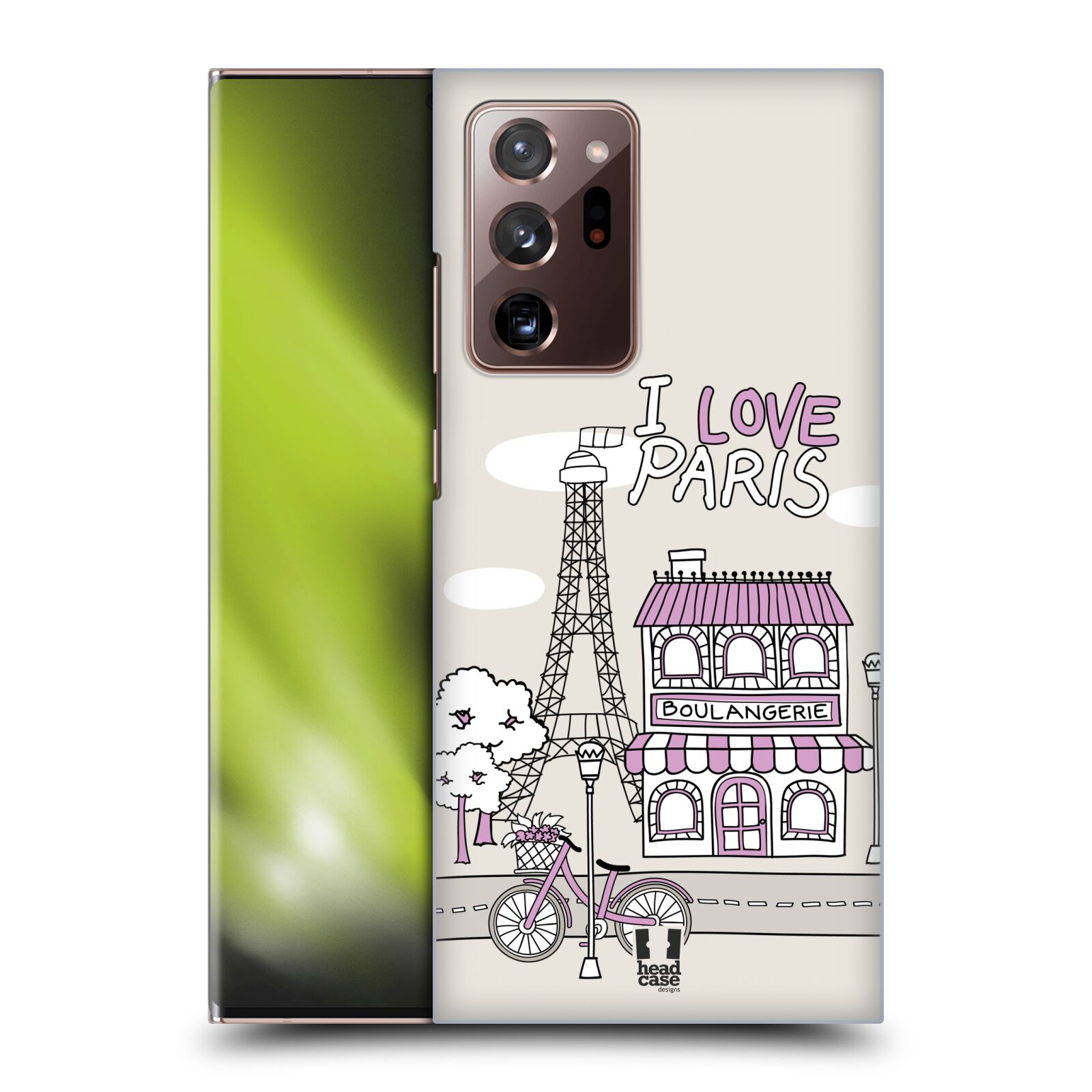 Plastový obal HEAD CASE na mobil Samsung Galaxy Note 20 ULTRA vzor Kreslená městečka FIALOVÁ, Paříž, Francie, I LOVE PARIS