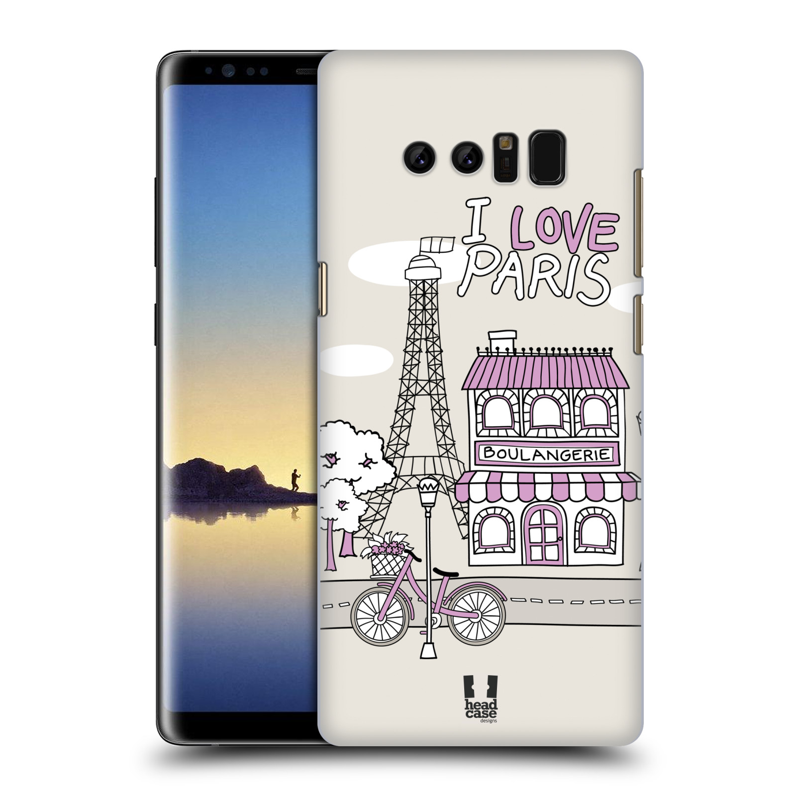 HEAD CASE plastový obal na mobil Samsung Galaxy Note 8 vzor Kreslená městečka FIALOVÁ, Paříž, Francie, I LOVE PARIS