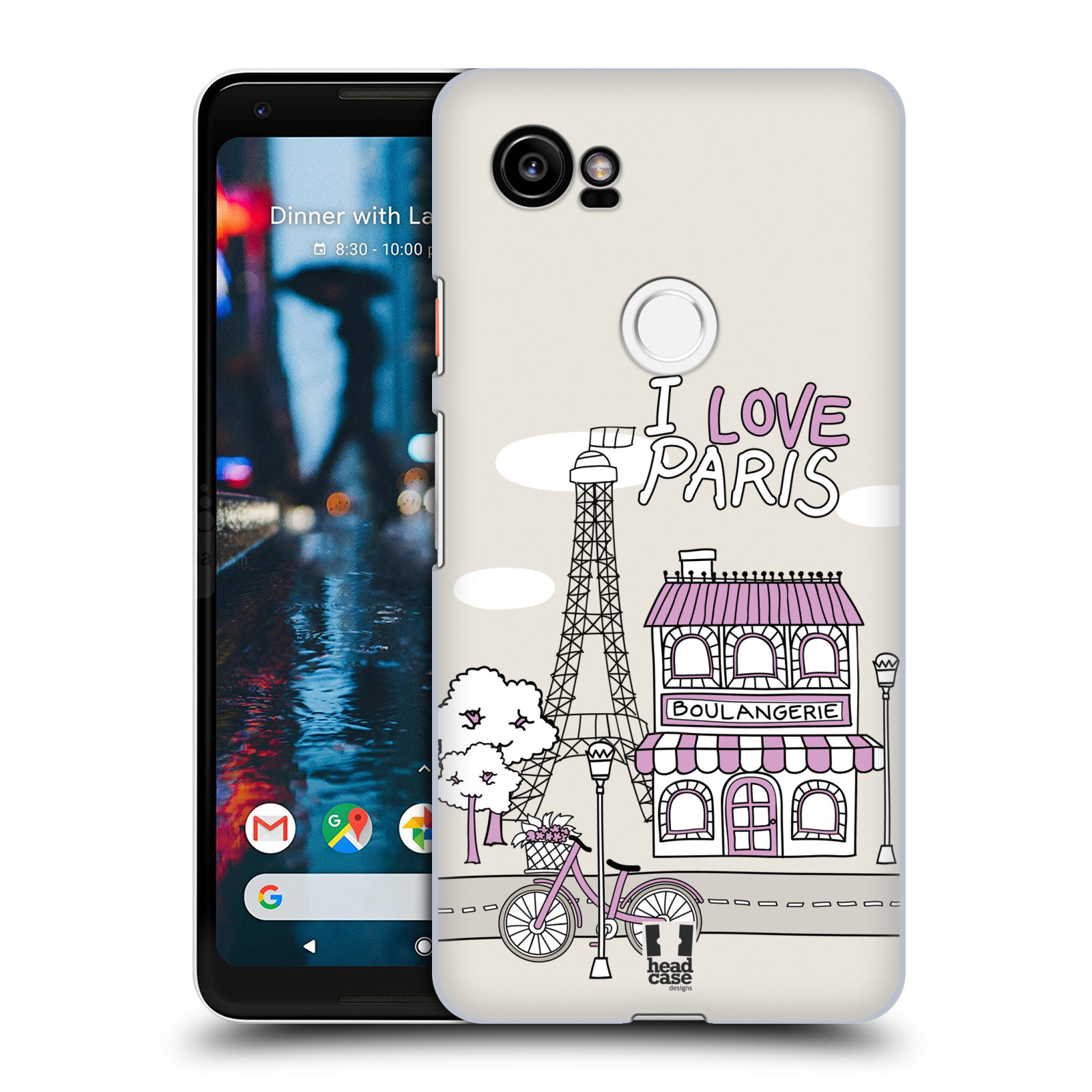 HEAD CASE plastový obal na mobil Google Pixel 2 XL vzor Kreslená městečka FIALOVÁ, Paříž, Francie, I LOVE PARIS