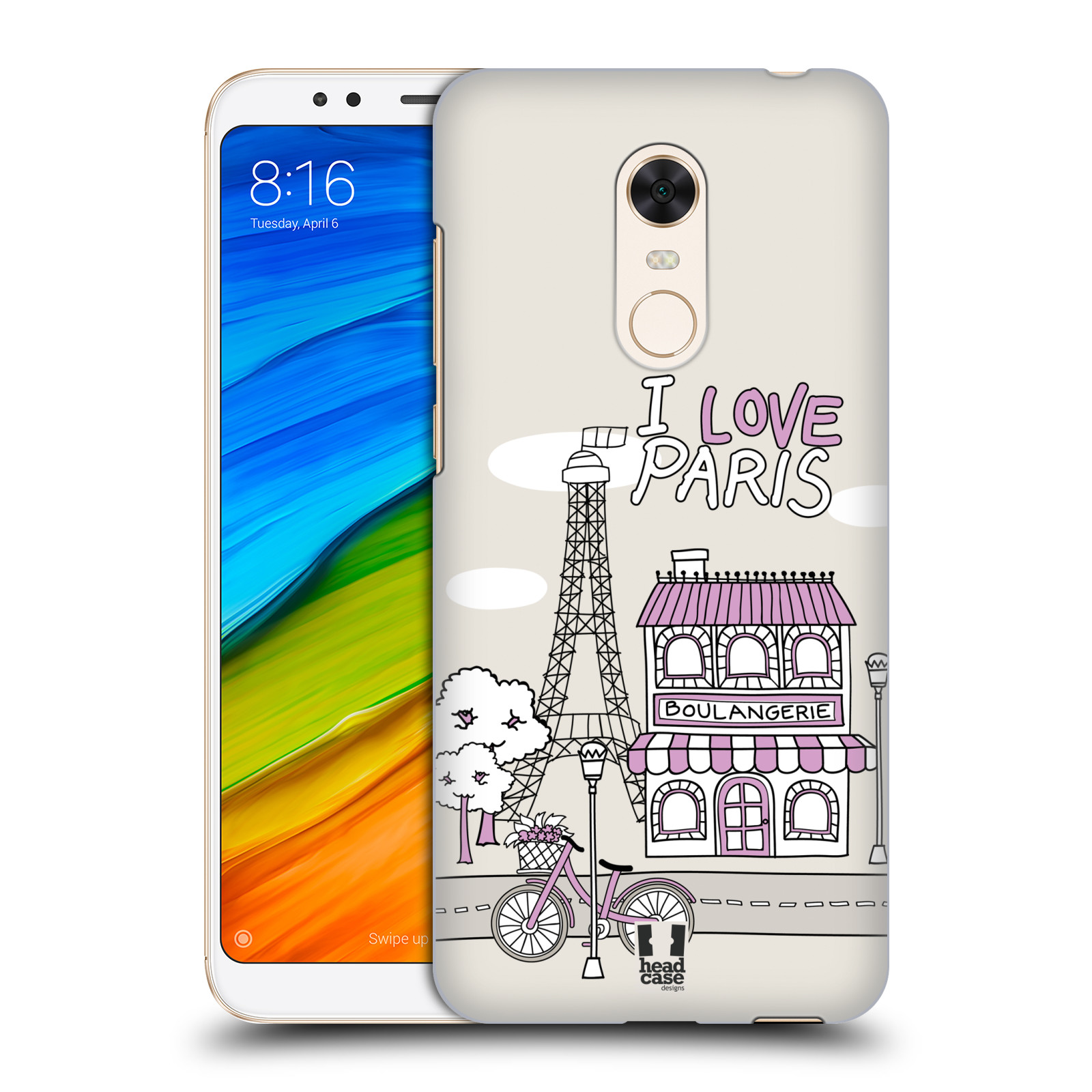 HEAD CASE plastový obal na mobil Xiaomi Redmi 5 PLUS vzor Kreslená městečka FIALOVÁ, Paříž, Francie, I LOVE PARIS